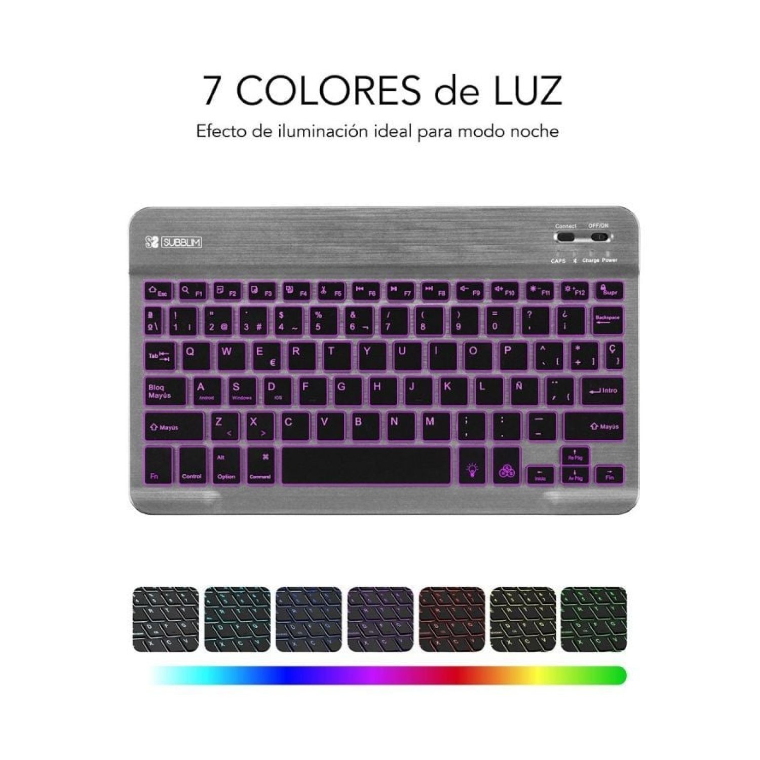Subblim Smart Backlit · Teclado Compacto Inalámbrico · Retroiluminado · Gris
