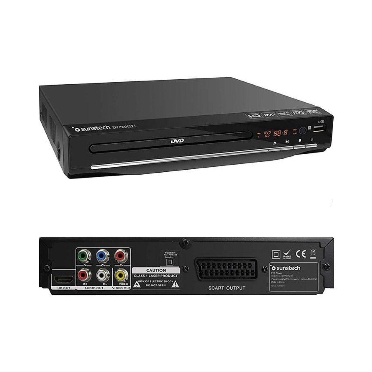 Sunstech DVPMH225 · Reproductor DVD Portátil · Pantalla 22cm · Negro
