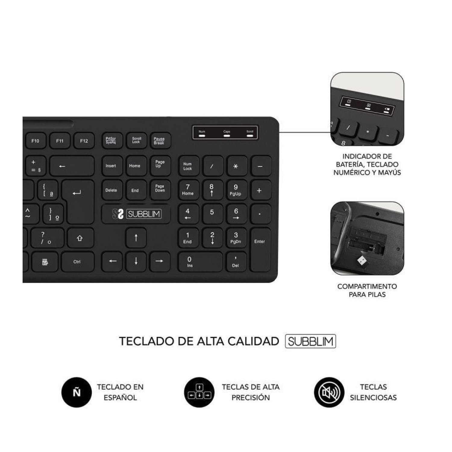 Subblim Combo Business Slim · Teclado y Ratón Inalámbricos · Diseño Compacto