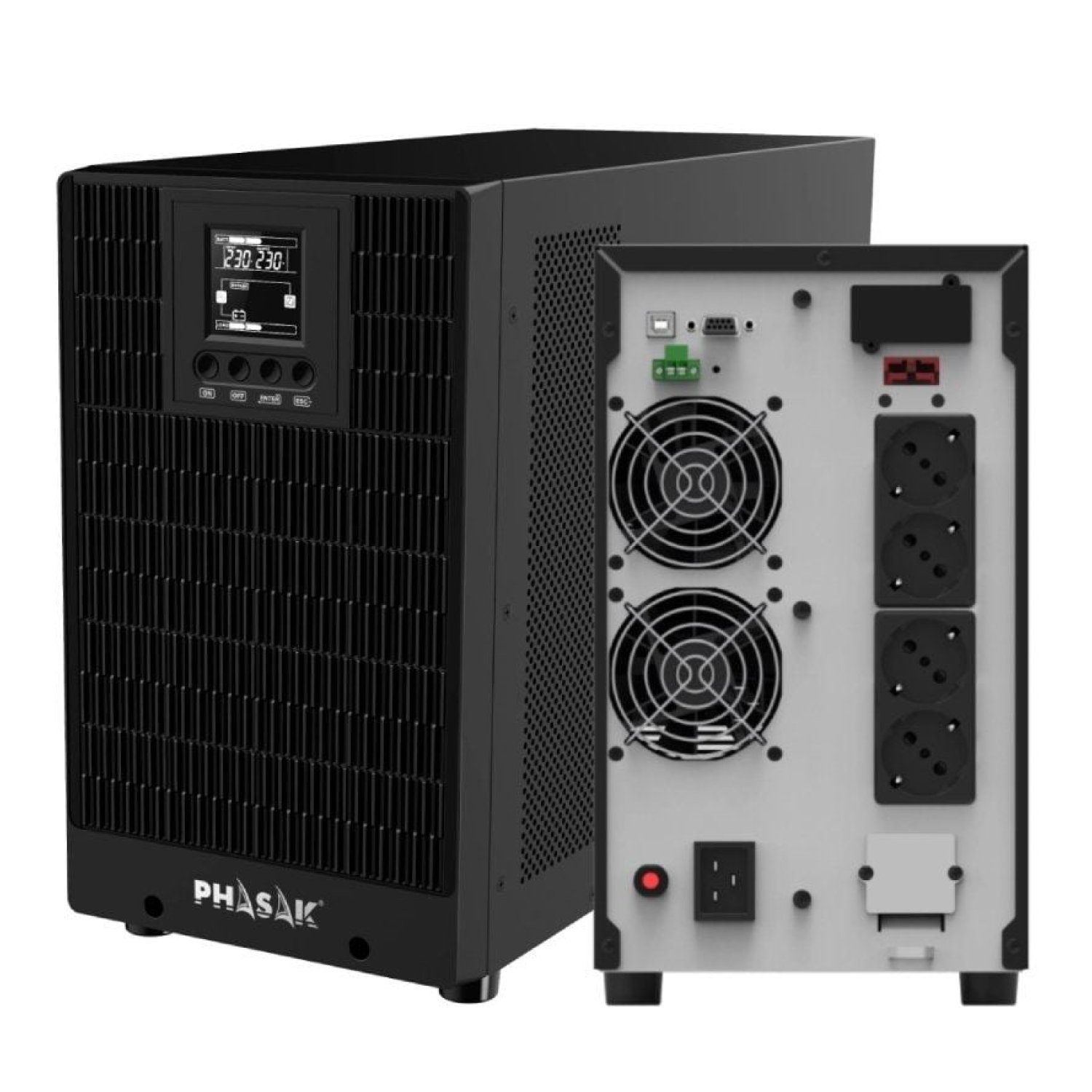 Phasak SAI Online 3000VA · 3000W · LCD · 4 Salidas · Torre