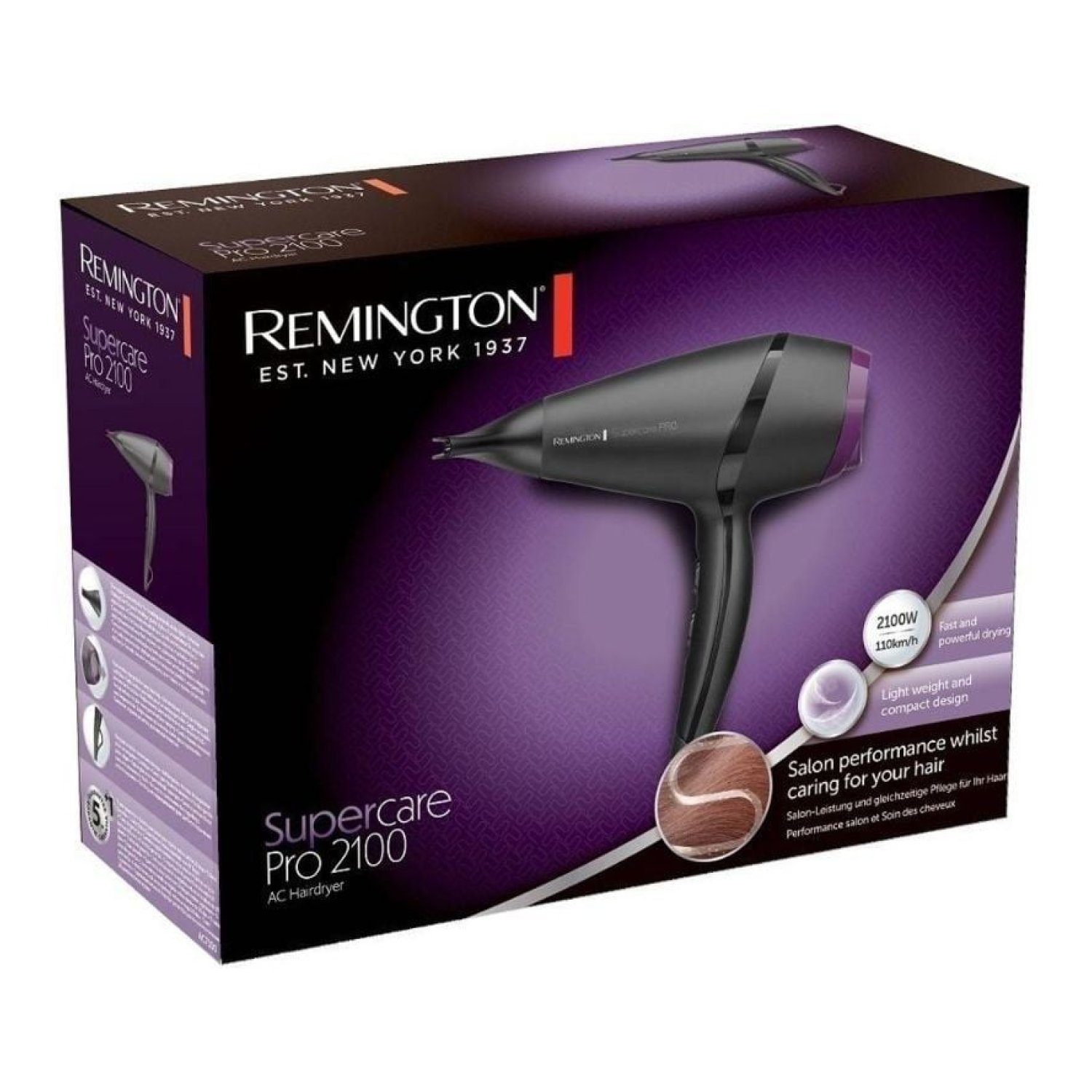 Remington SuperCare Pro 2100 · Secador Iónico · 2100W · Negro y Lila