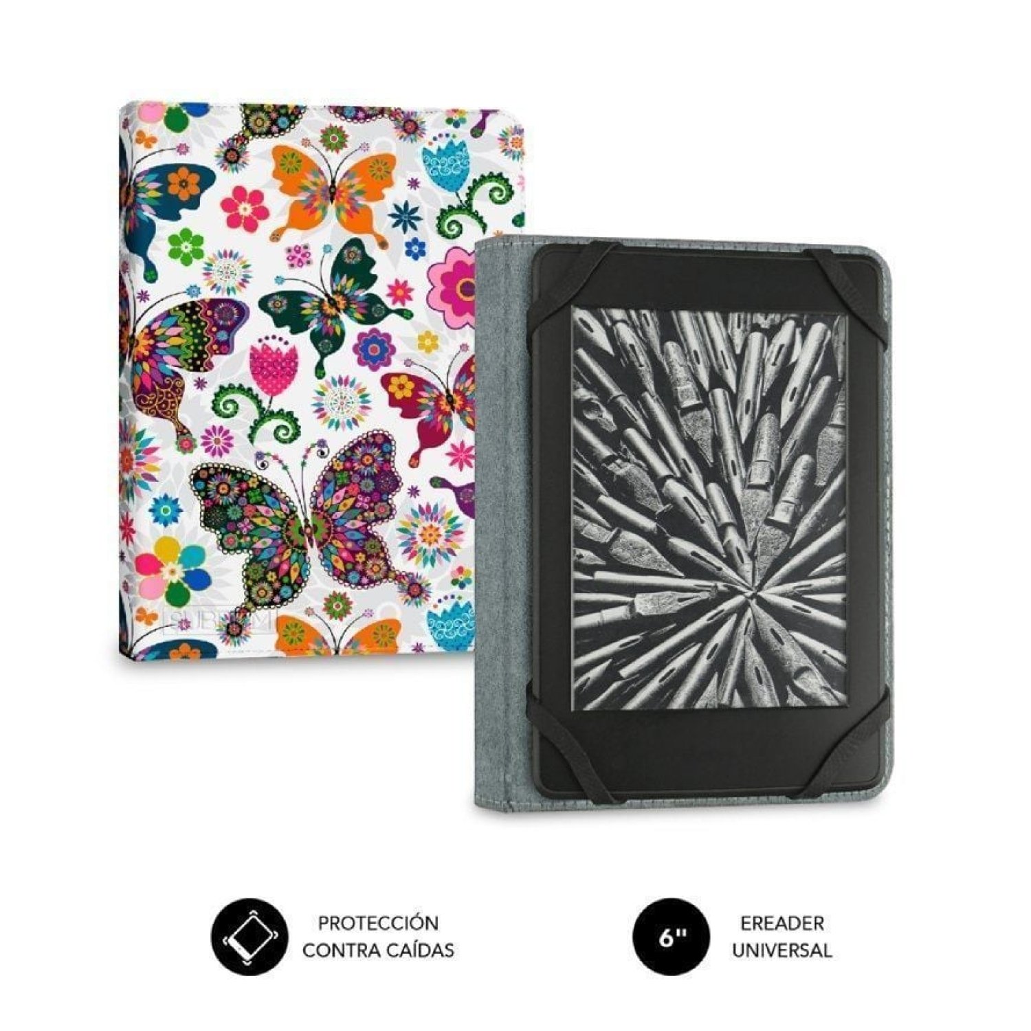 Subblim Clever Ebook Case · Funda E-Reader 6" · Diseño Mariposas