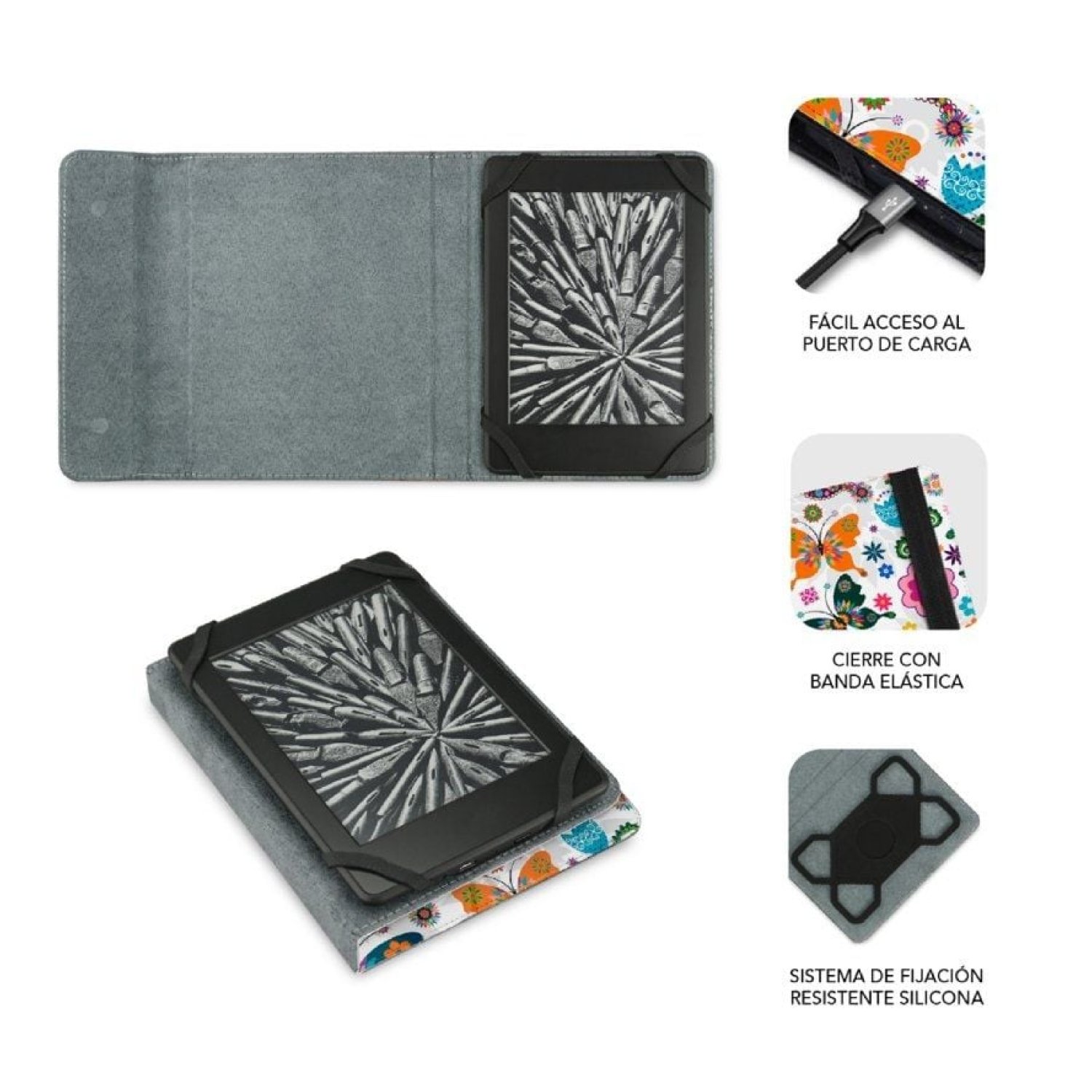 Subblim Clever Ebook Case · Funda E-Reader 6" · Diseño Mariposas