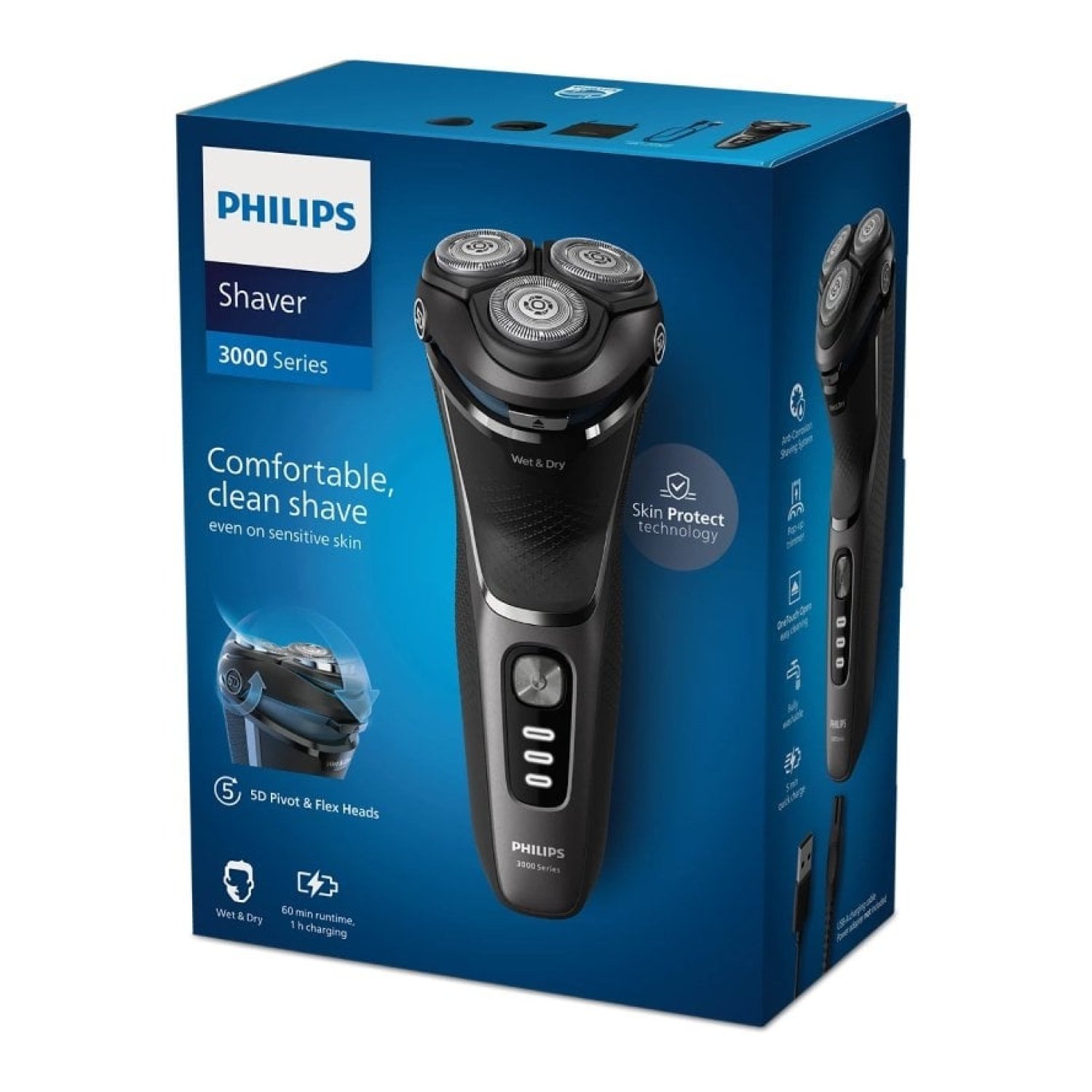 Philips Shaver Series 3000 S3343/13 · Afeitadora Eléctrica · Batería · 4 Accesorios