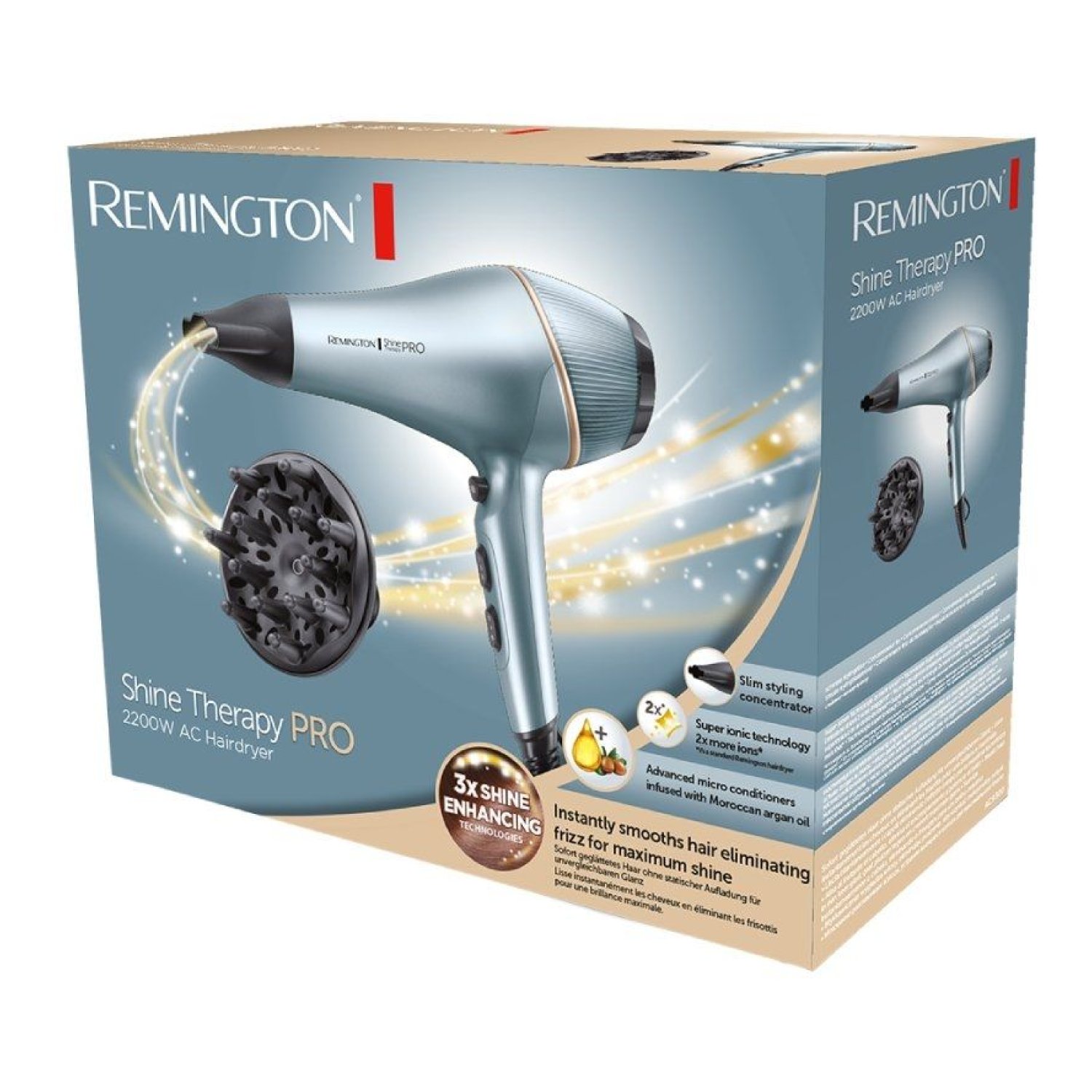 Remington Shine Therapy Pro AC9300 · Secador Iónico · 2200W · Negro y Azul
