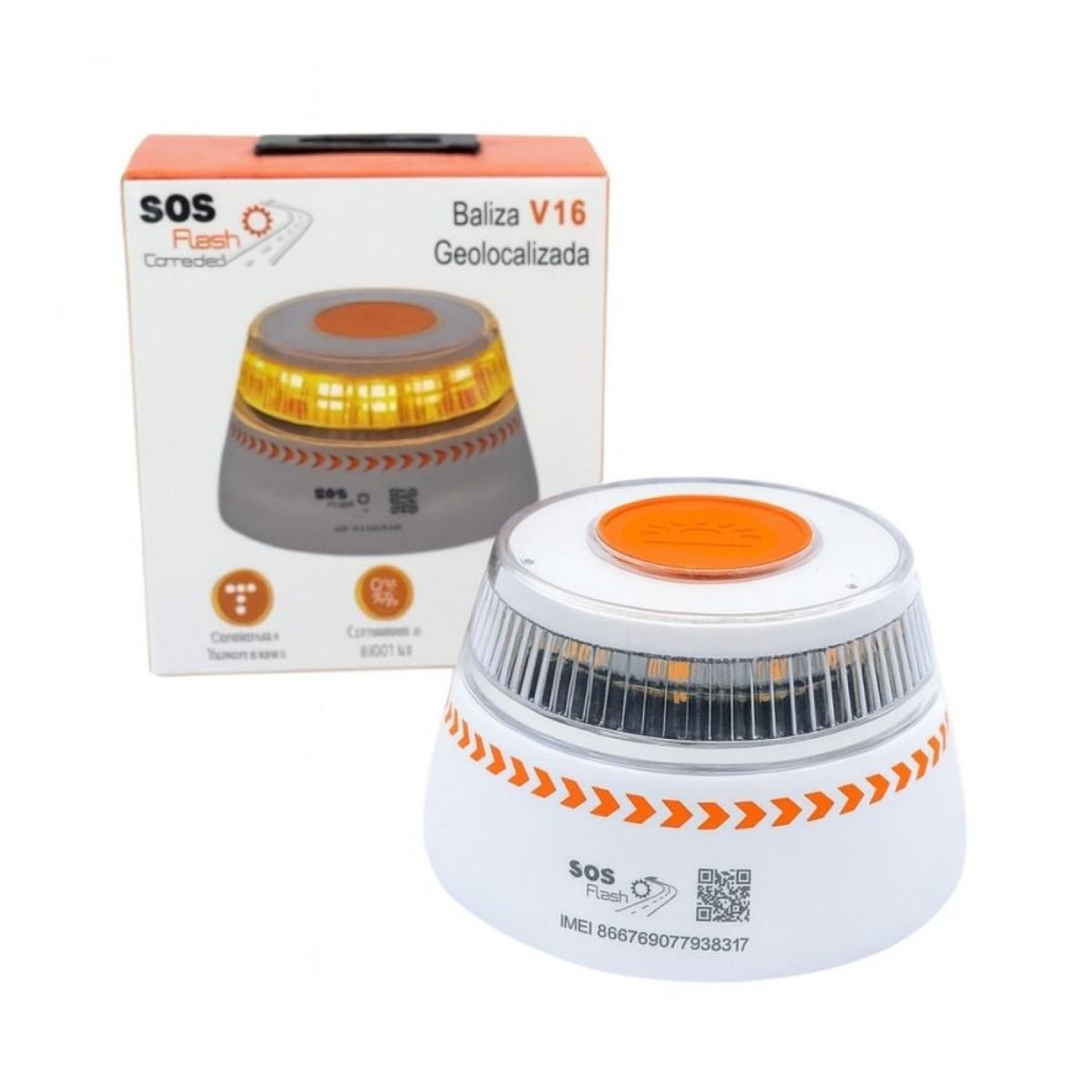 SOS Flash V16 Connected · Luz Baliza Emergencia Coche · IoT Geolocalizable · Base Imantada · Homologada