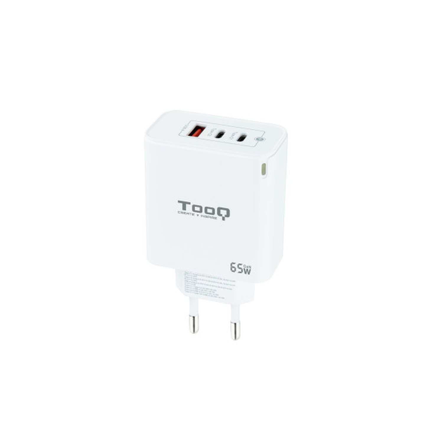 TooQ Cargador GaN · 65W · 2x USB-C · 1x USB · Carga Rápida
