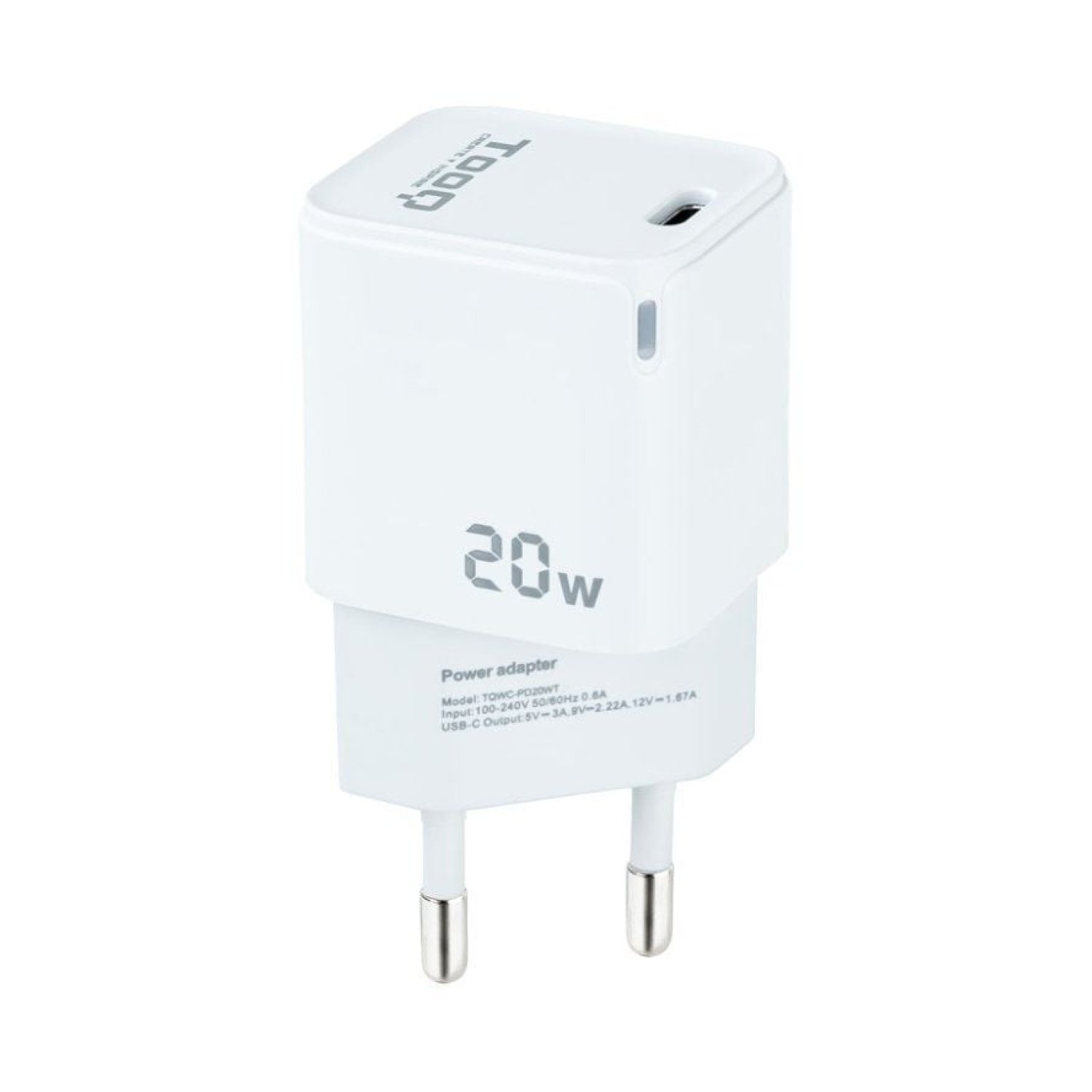 TooQ Cargador Pared · USB Tipo-C · 20W · Blanco