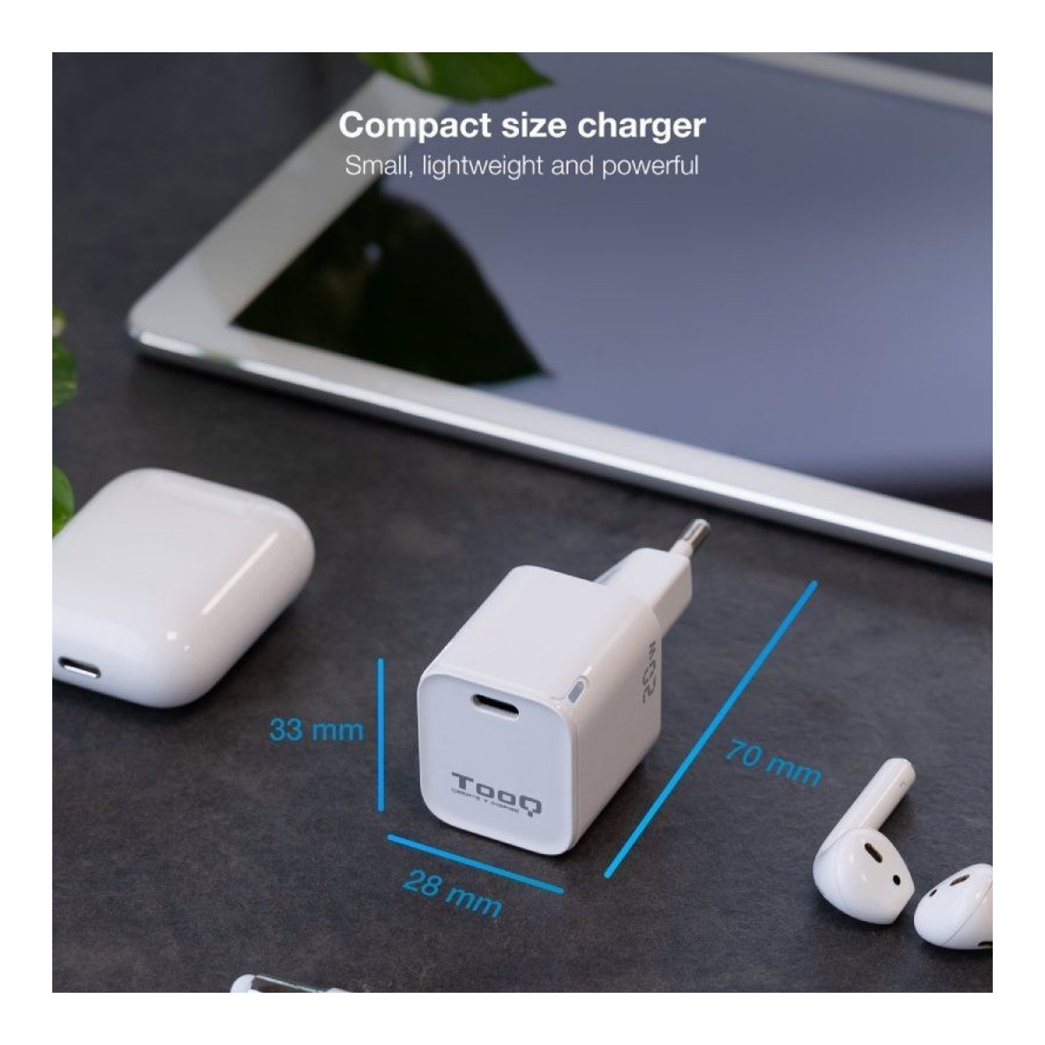 TooQ Cargador Pared · USB Tipo-C · 20W · Blanco