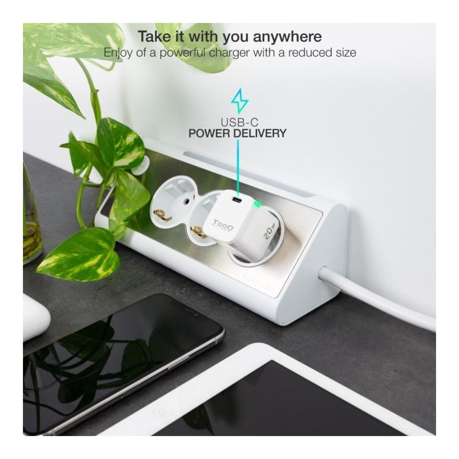 TooQ Cargador Pared · USB Tipo-C · 20W · Blanco