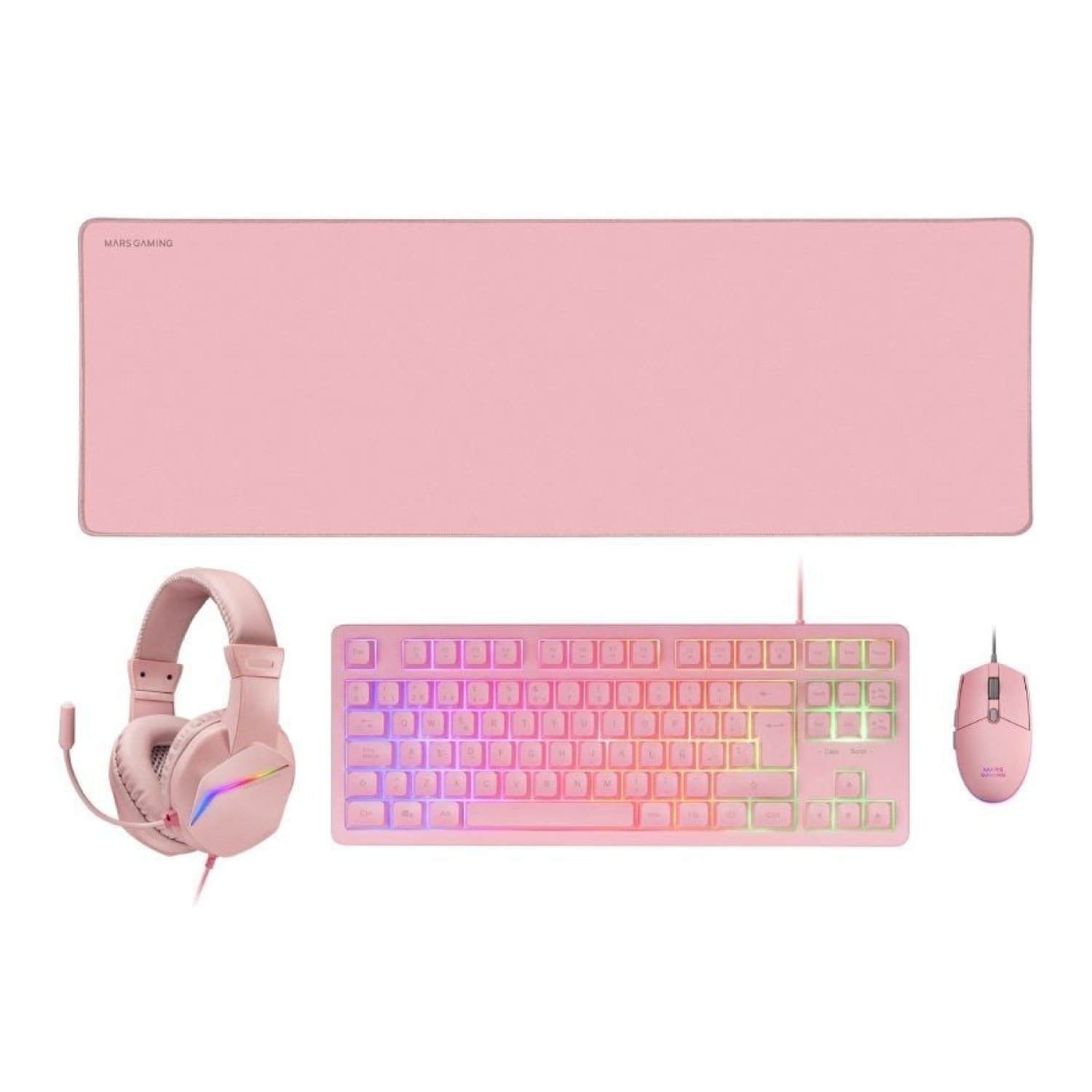 Pack Gaming Mars Gaming MCP-RGB3P/ Teclado RGB + Ratón Óptico + Alfombrilla XXL + Auriculares