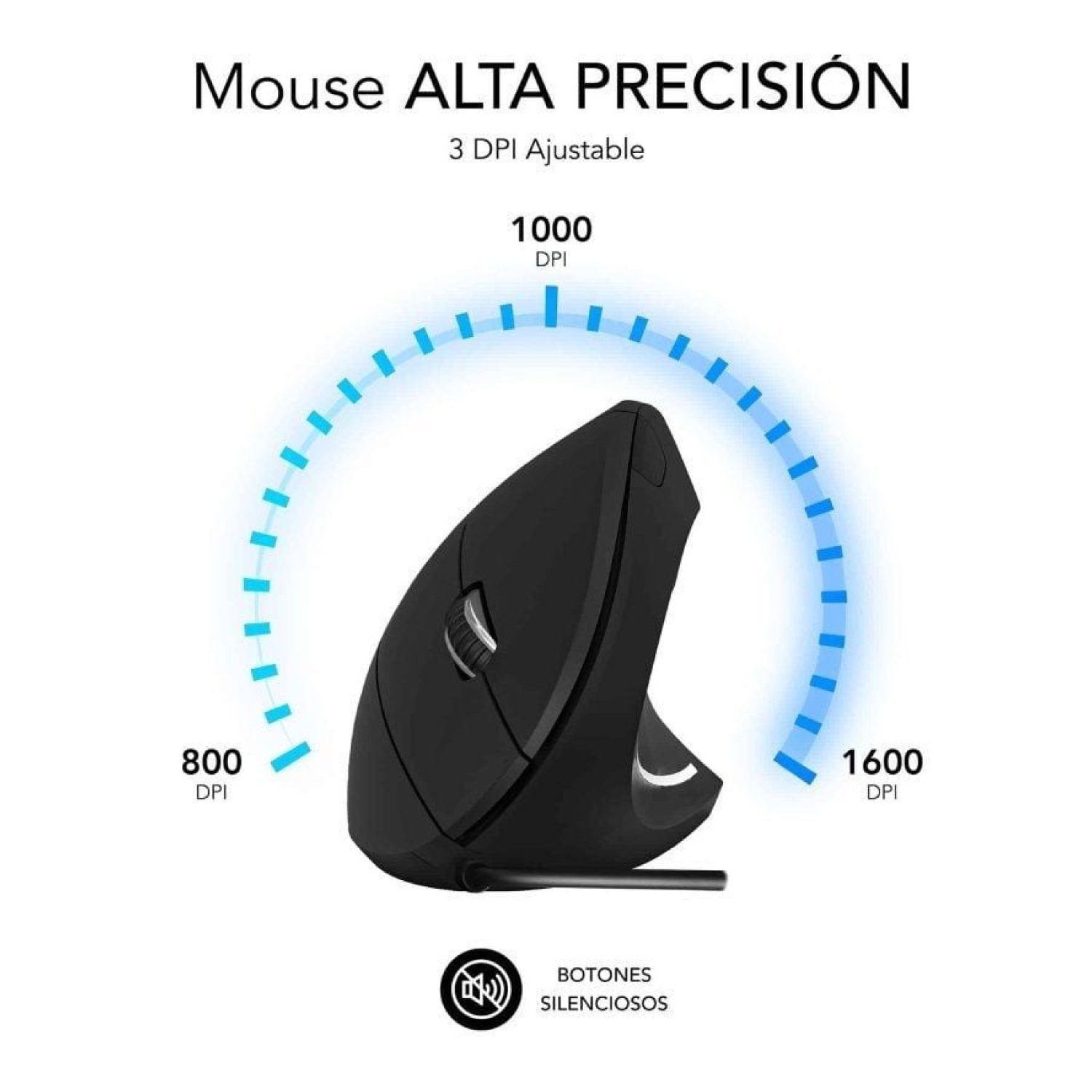 Subblim Glide Vertical Ergo · Ratón Vertical Ergonómico · Hasta 1600 DPI · Alámbrico