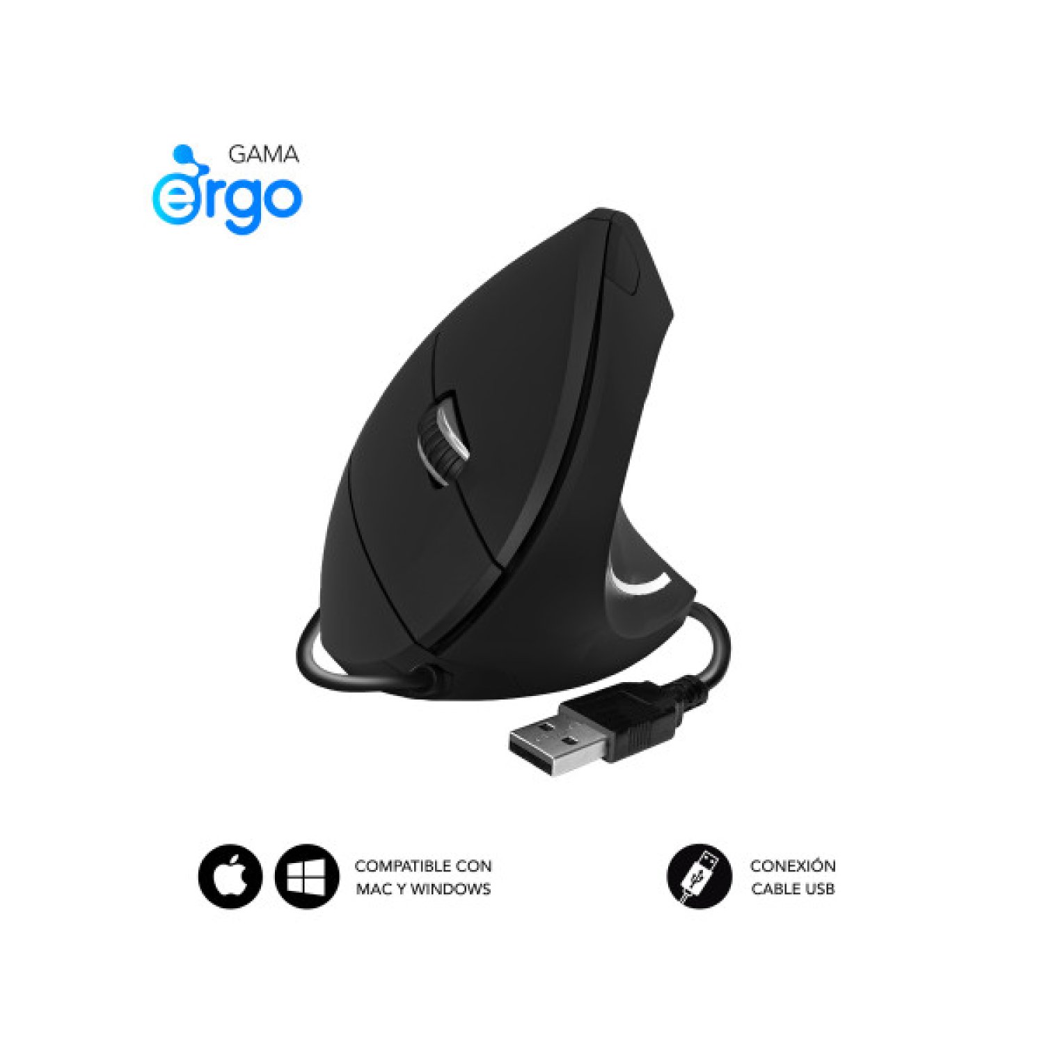 Subblim Glide Vertical Ergo · Ratón Vertical Ergonómico · Hasta 1600 DPI · Alámbrico