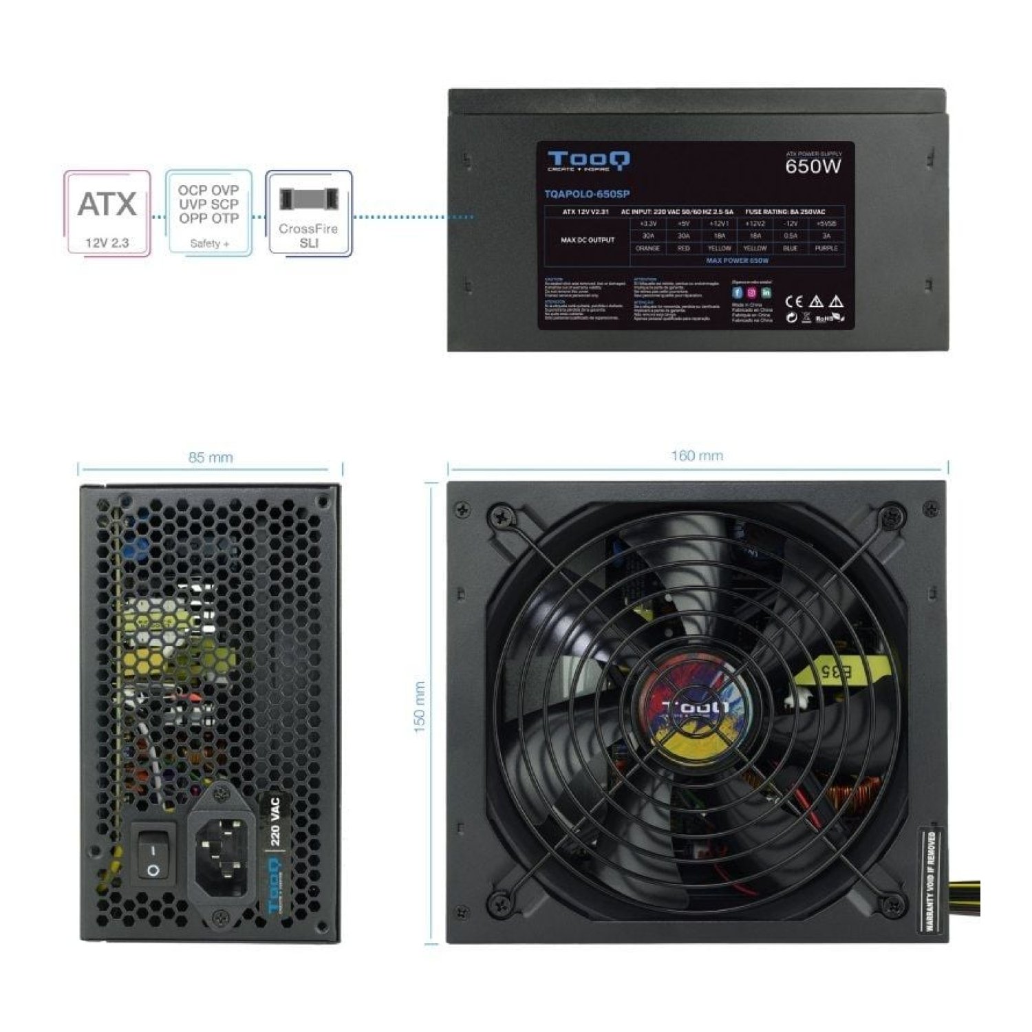 TooQ Apollo · Fuente 650W · Ventilador 14cm