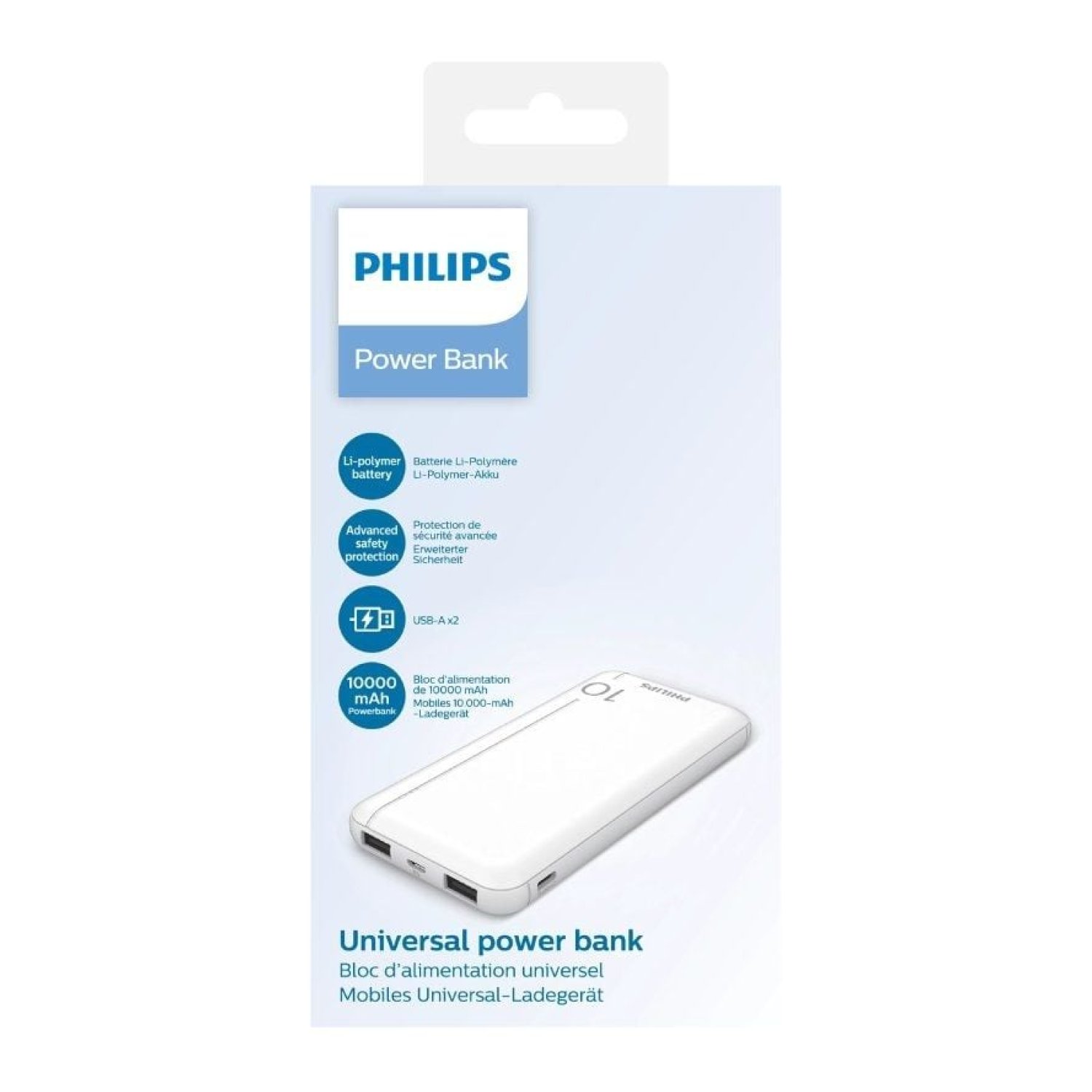 Philips Powerbank · 10000mAh · Blanca