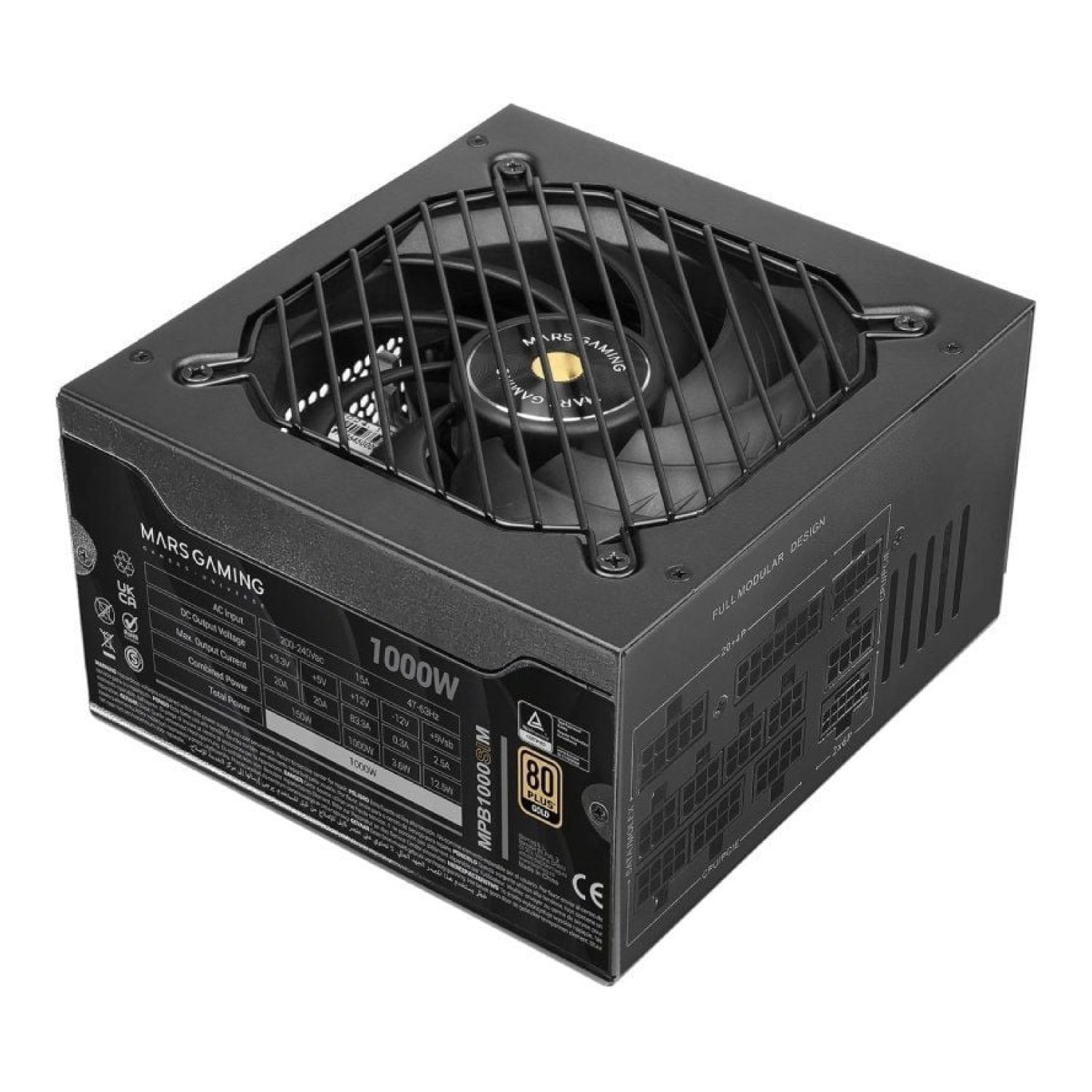 Mars Gaming MPB1000SIM · 1000W · ATX 3.1 · PCIe 5.0 · 80 Plus Gold · Ventilador 14cm