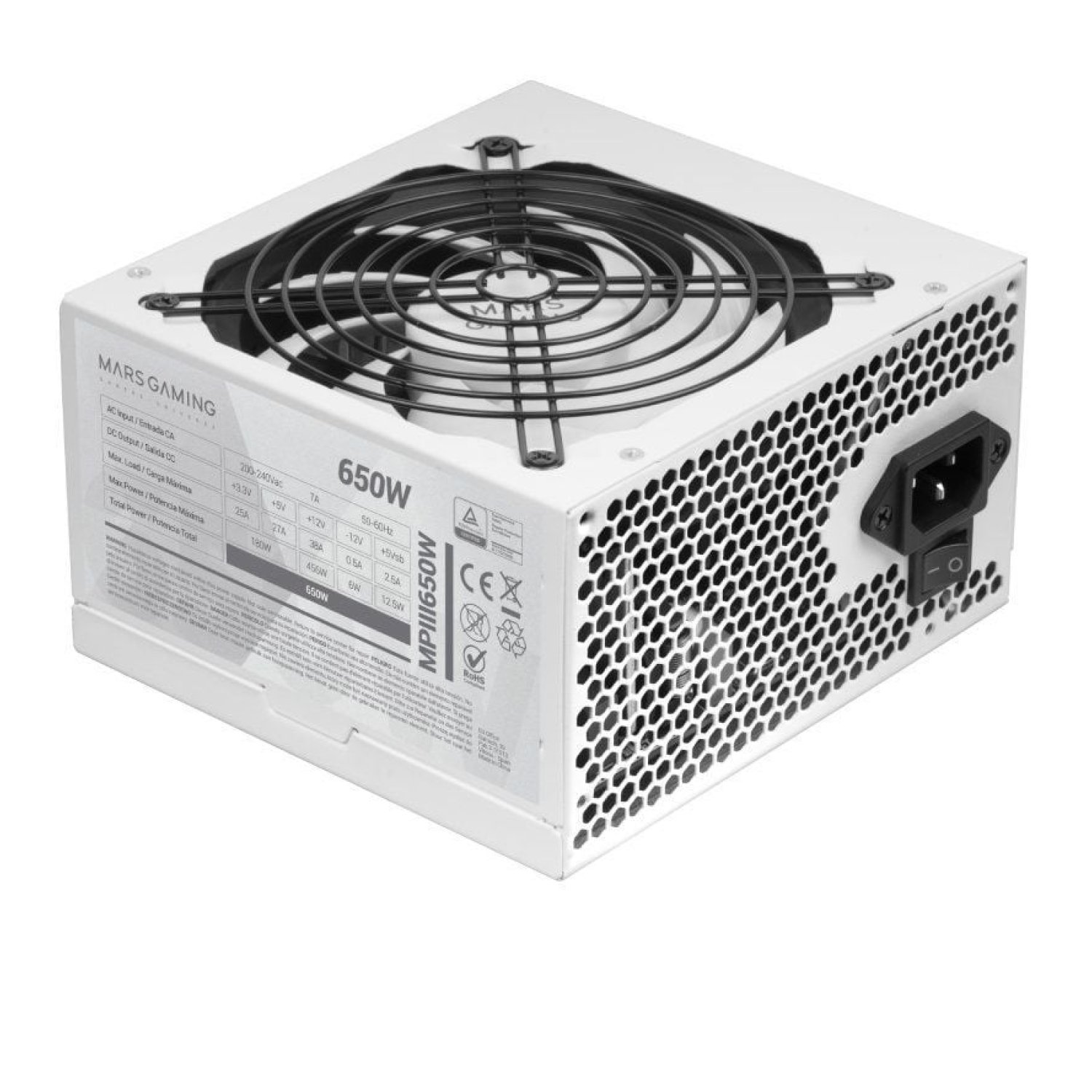 Mars Gaming MPIII · Fuente 650W · Ventilador 12cm · Blanca