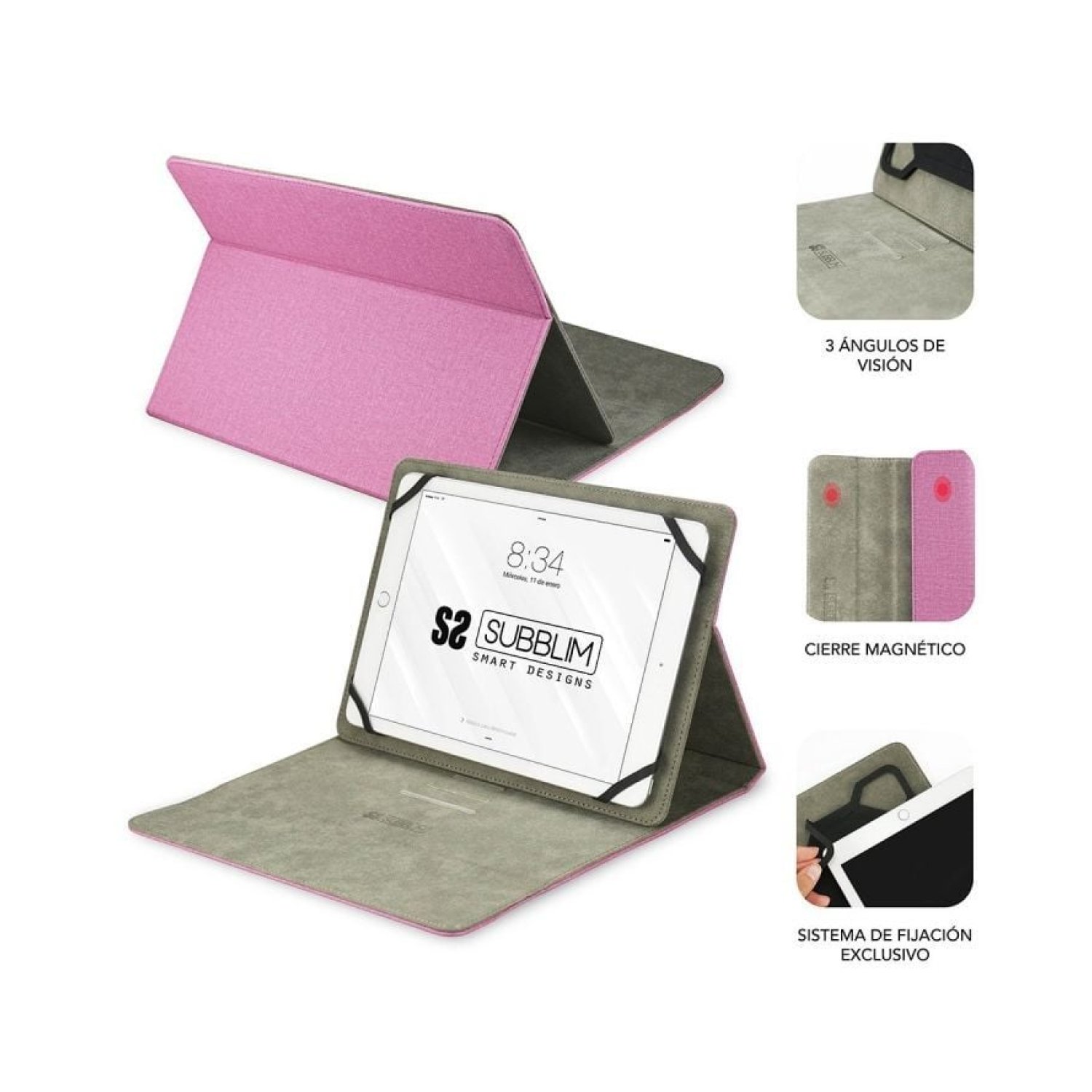 Subblim Clever Stand · Funda Tablet 9,6"-11" · Rosa