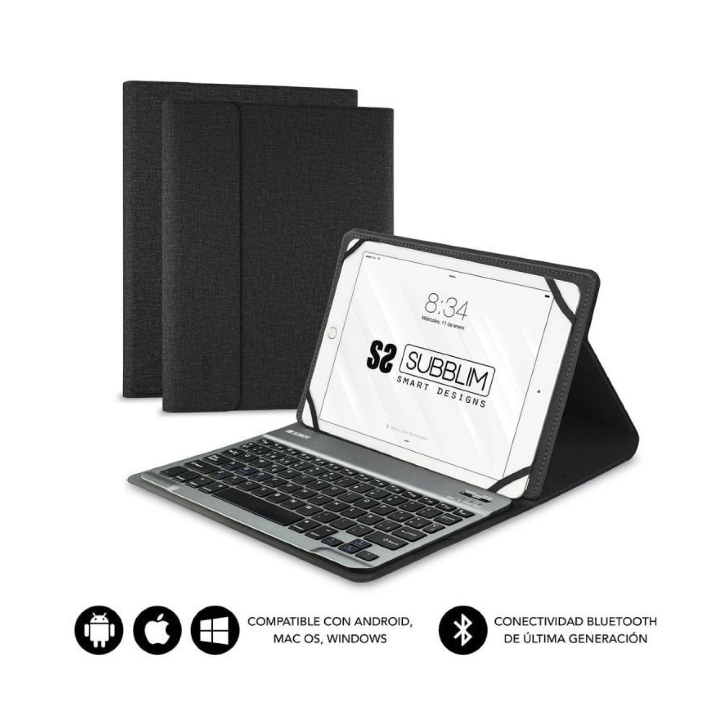 Subblim Keytab Pro · Funda con Teclado Bluetooth · 10.1"-10.8" · Negra