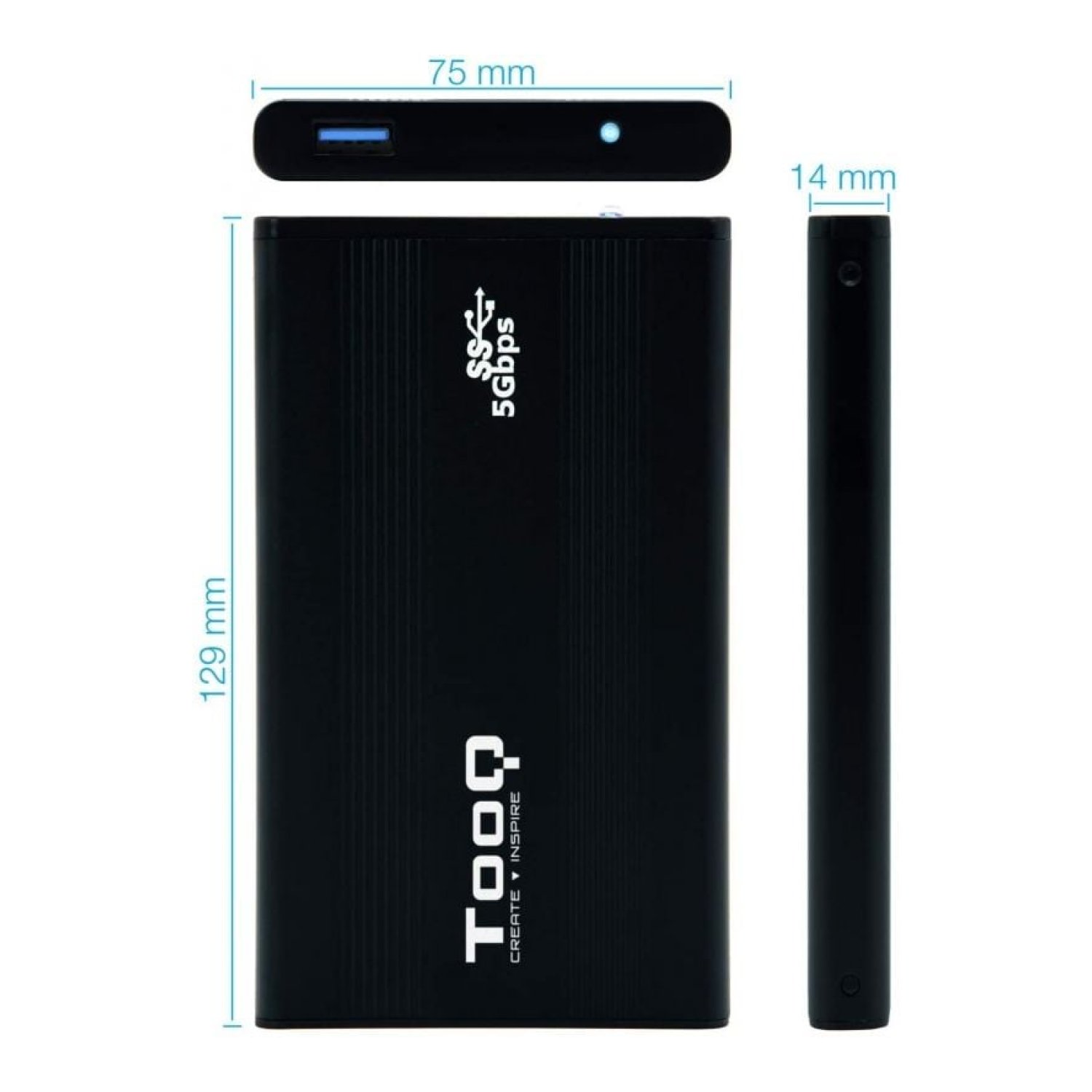 TooQ Caja Externa Disco Duro · 2,5" · USB 3.1 · Aluminio