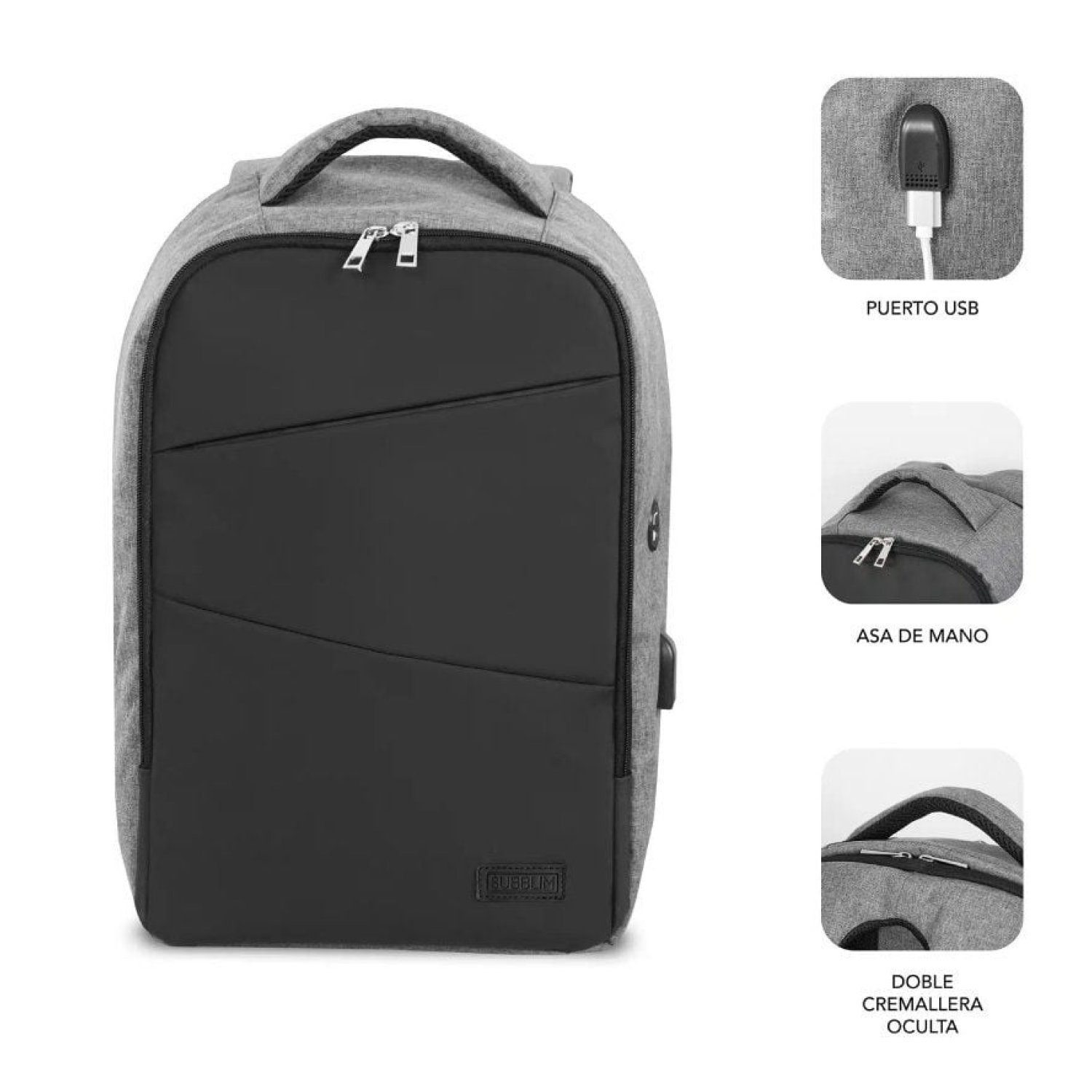Subblim Secure V2 · Mochila Antirrobo · 15,6" · Puerto USB · Gris