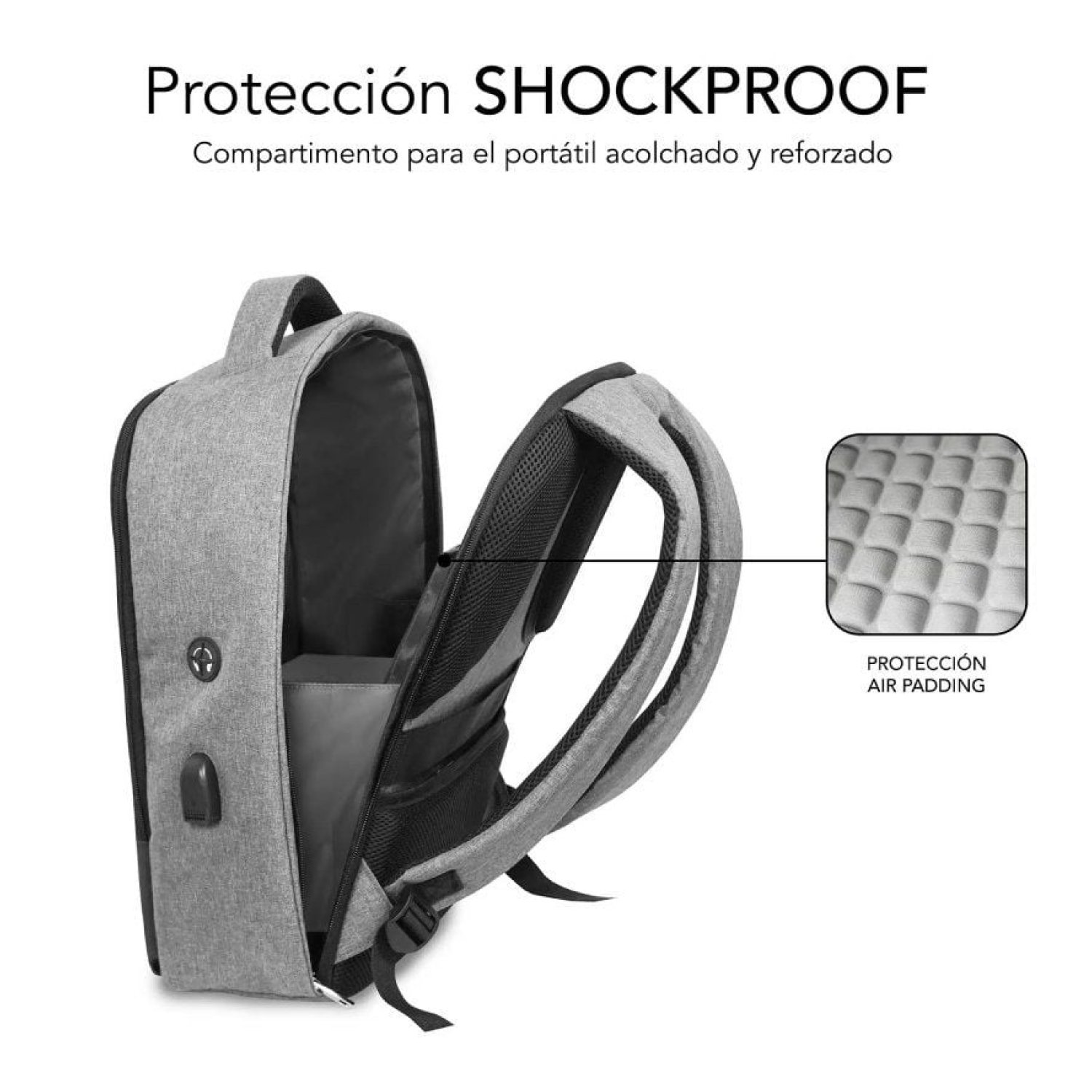 Subblim Secure V2 · Mochila Antirrobo · 15,6" · Puerto USB · Gris