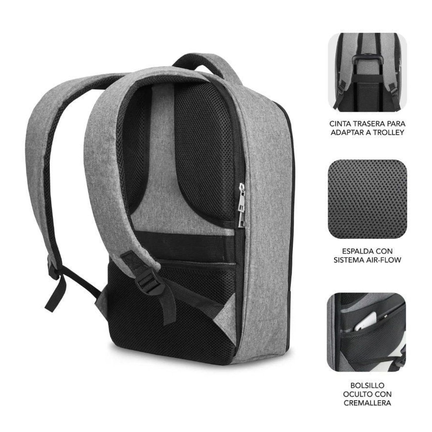 Subblim Secure V2 · Mochila Antirrobo · 15,6" · Puerto USB · Gris