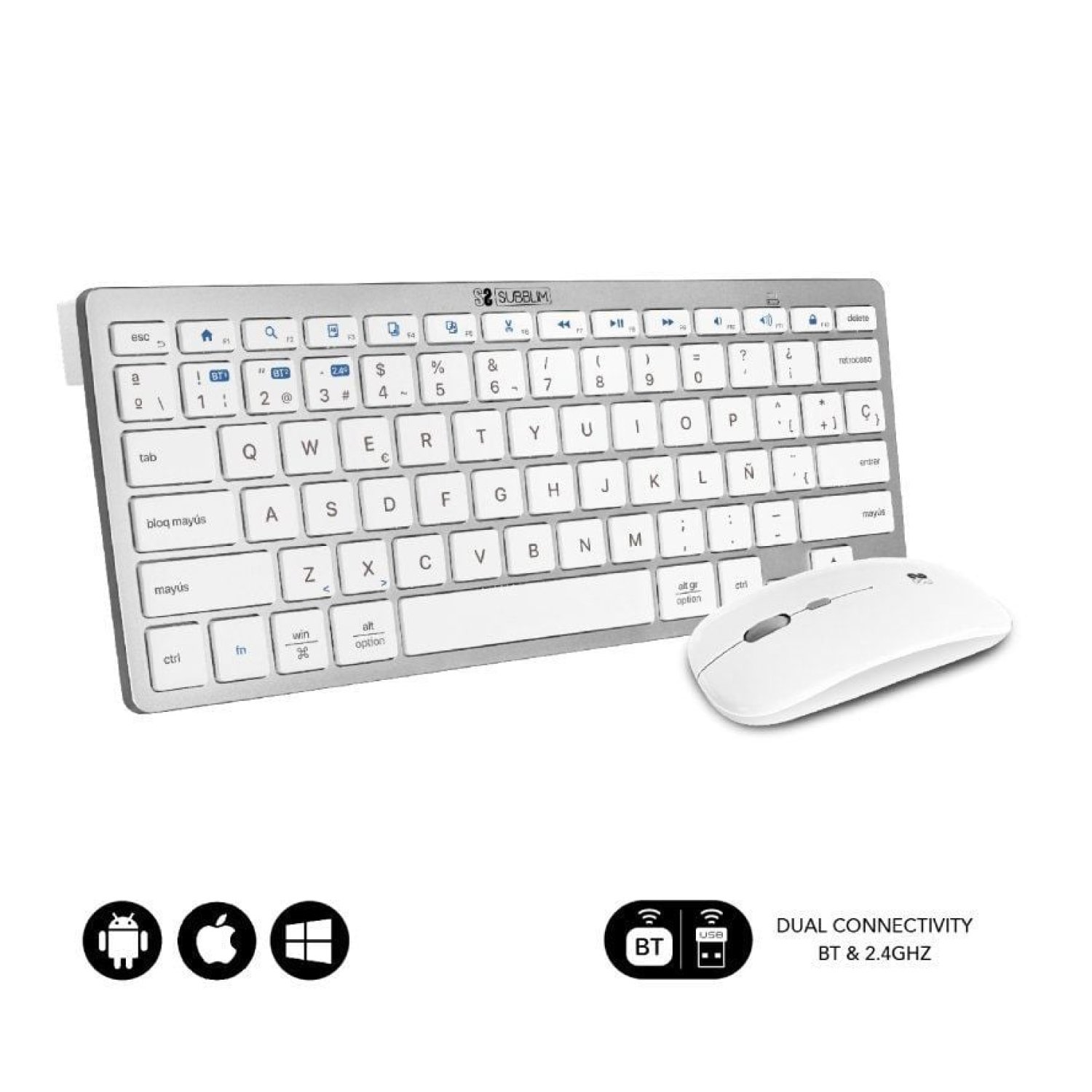 Subblim OCO010 · Teclado y Ratón Inalámbrico · Multidispositivo Compacto · Plata
