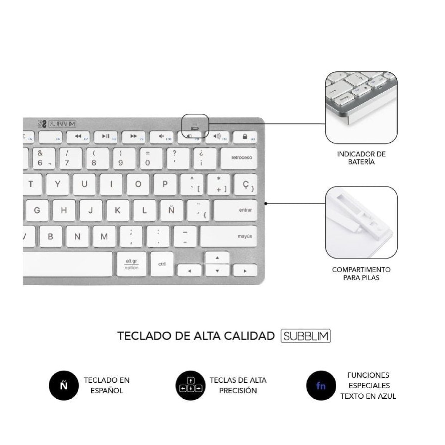 Subblim OCO010 · Teclado y Ratón Inalámbrico · Multidispositivo Compacto · Plata
