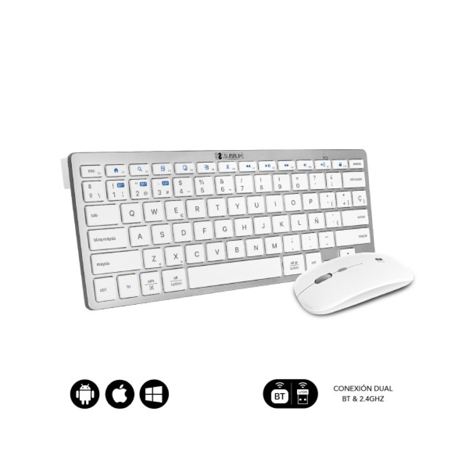 Subblim OCO010 · Teclado y Ratón Inalámbrico · Multidispositivo Compacto · Plata