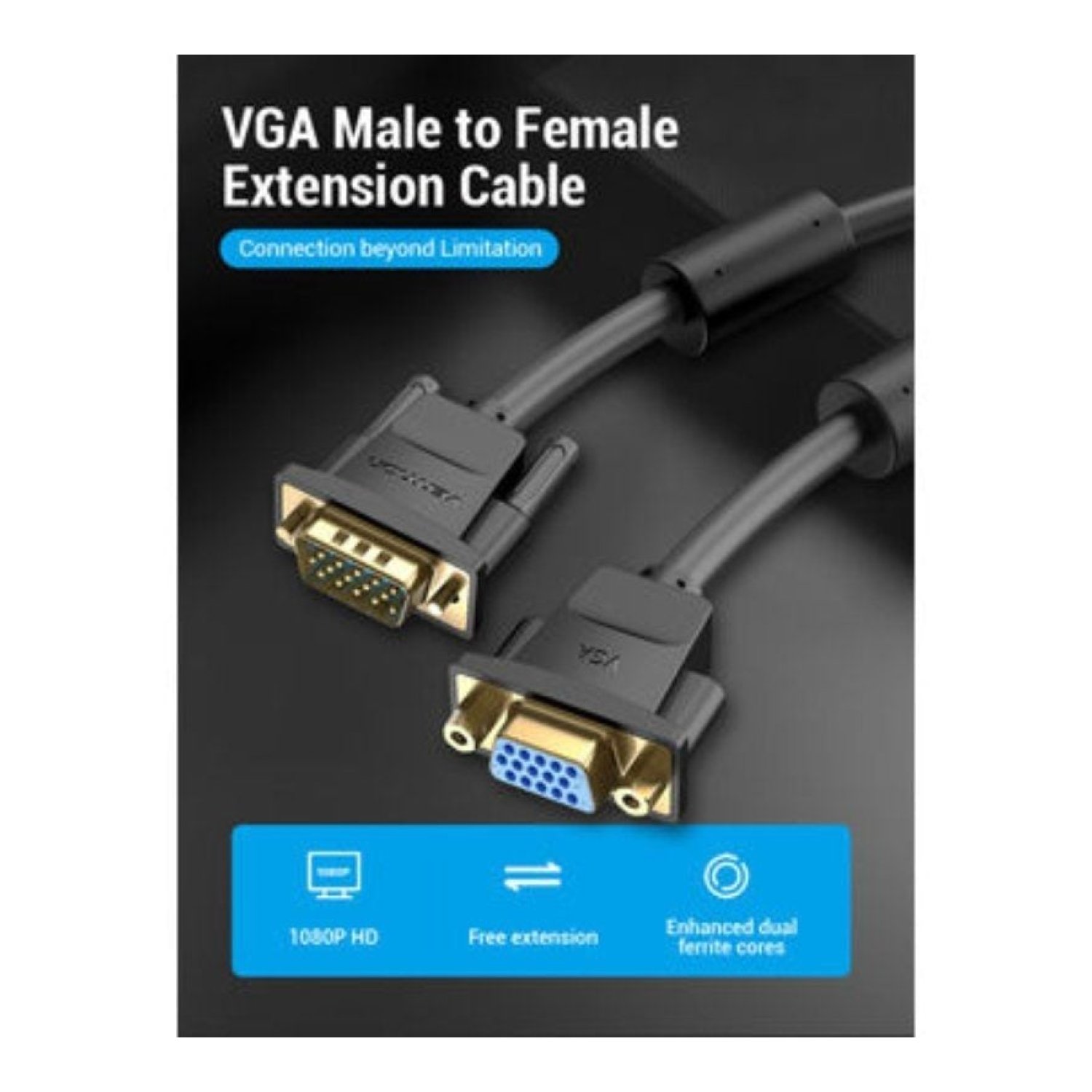 Cable Alargador SVGA Vention DAGBI/ VGA Macho - VGA Hembra/ 3m/ Negro