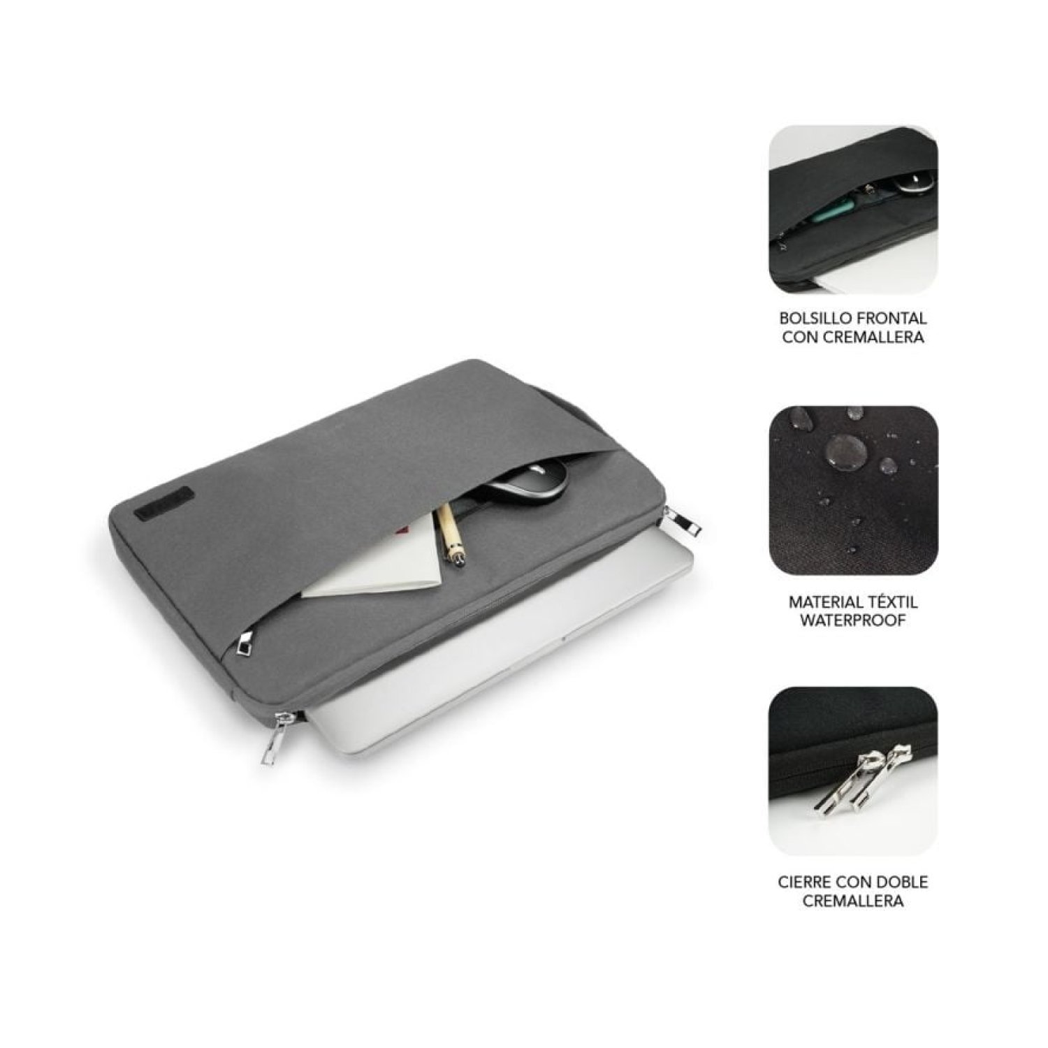 Subblim Urban Laptop Sleeve · Funda para Portátil hasta 15,6" · Gris