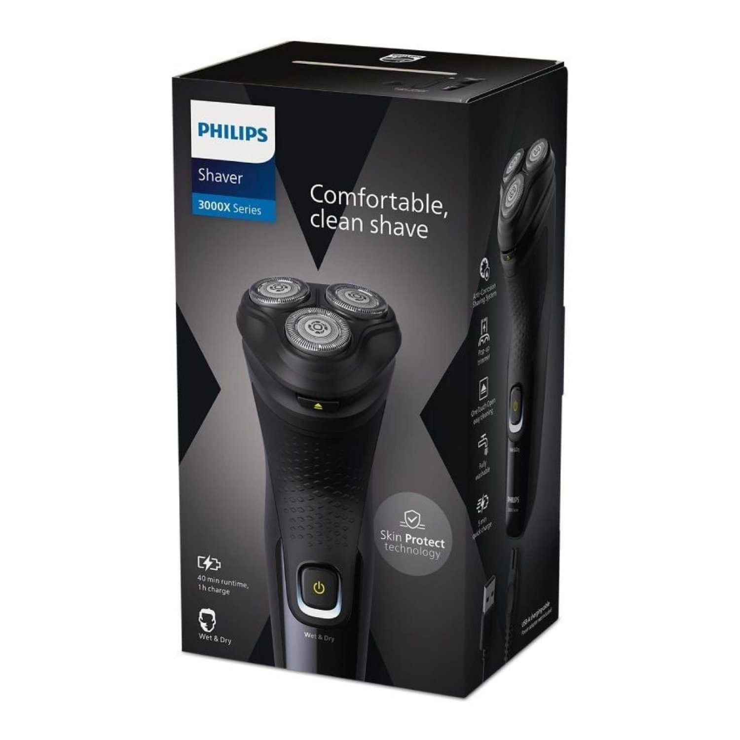 Philips Shaver Series 3000X · Afeitadora Eléctrica · Batería Recargable · 1 Accesorio