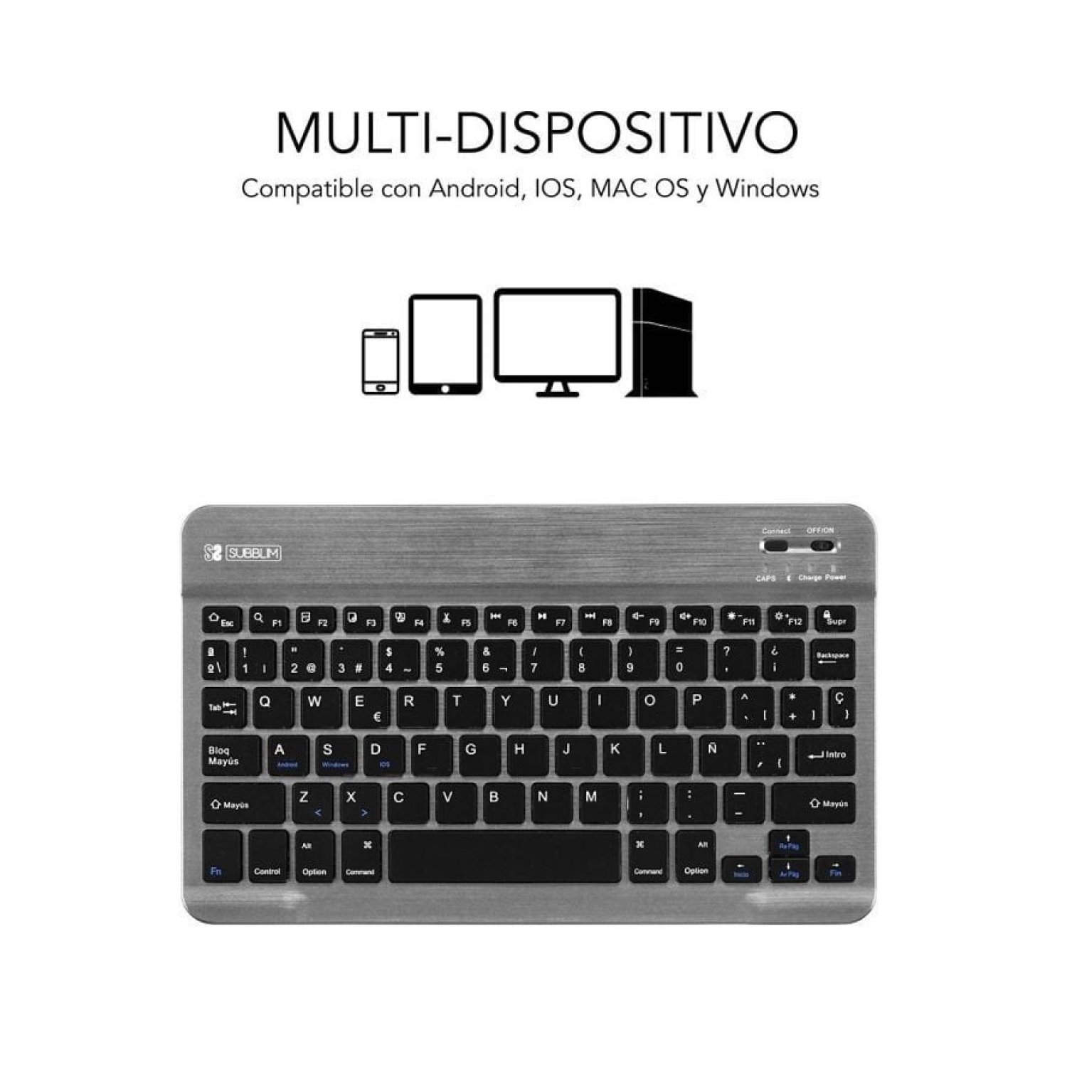 Subblim Smart · Teclado Compacto Inalámbrico · Gris