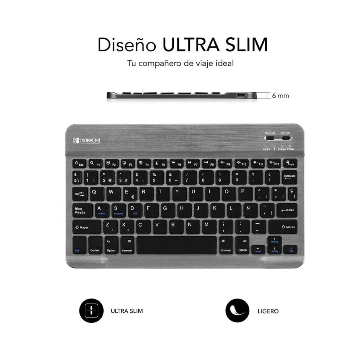 Subblim Smart · Teclado Compacto Inalámbrico · Gris