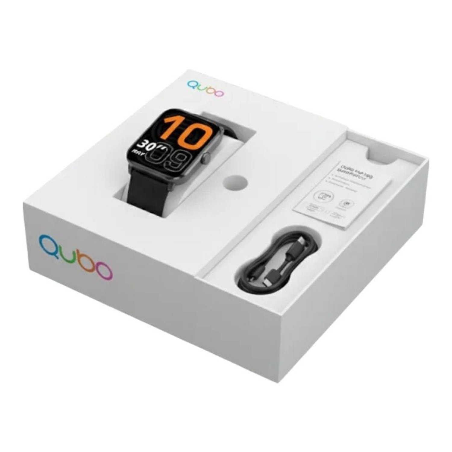 Qubo SMT-200 · Smartwatch · Notificaciones · Monitor Cardíaco · Negro