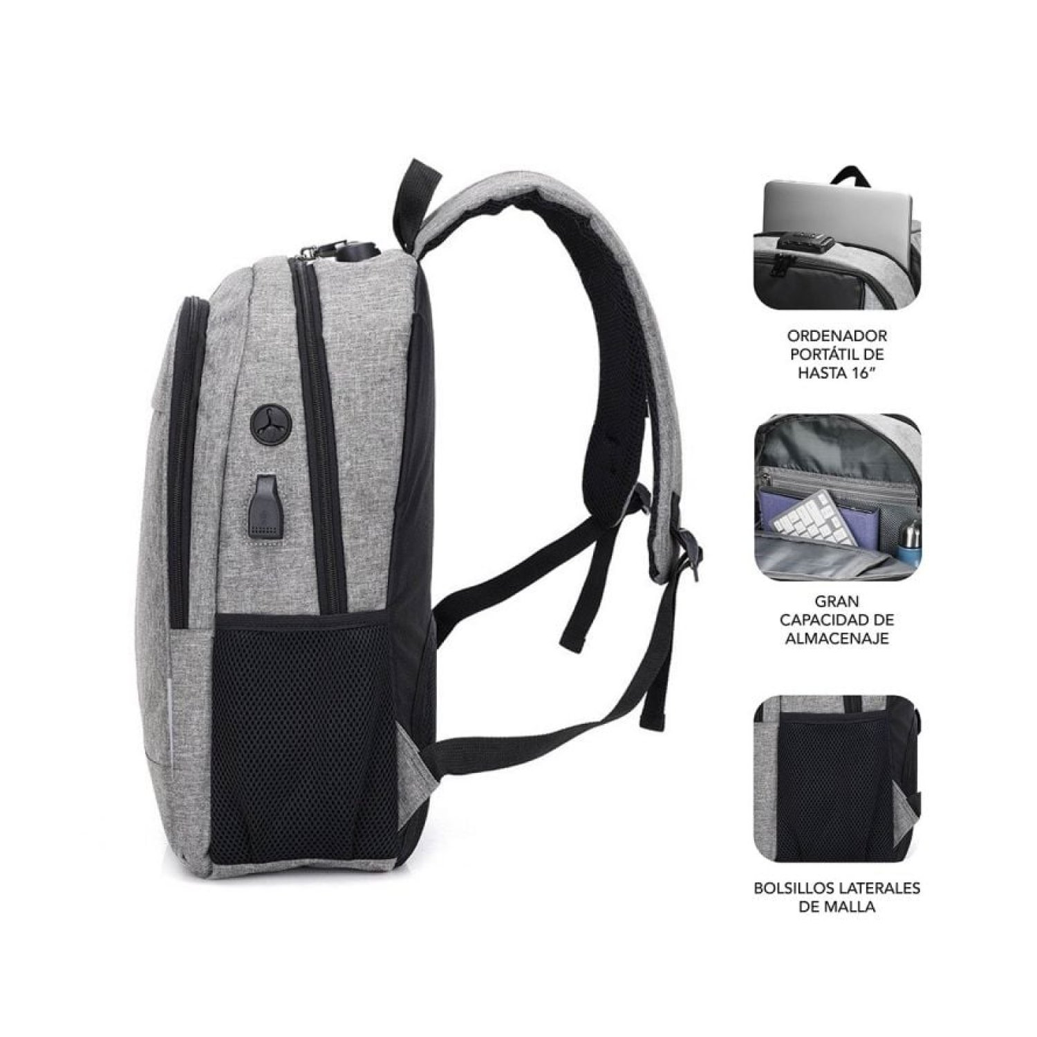 Subblim Urban Lock · Mochila Antirrobo · Hasta 16" · Puerto USB · Gris