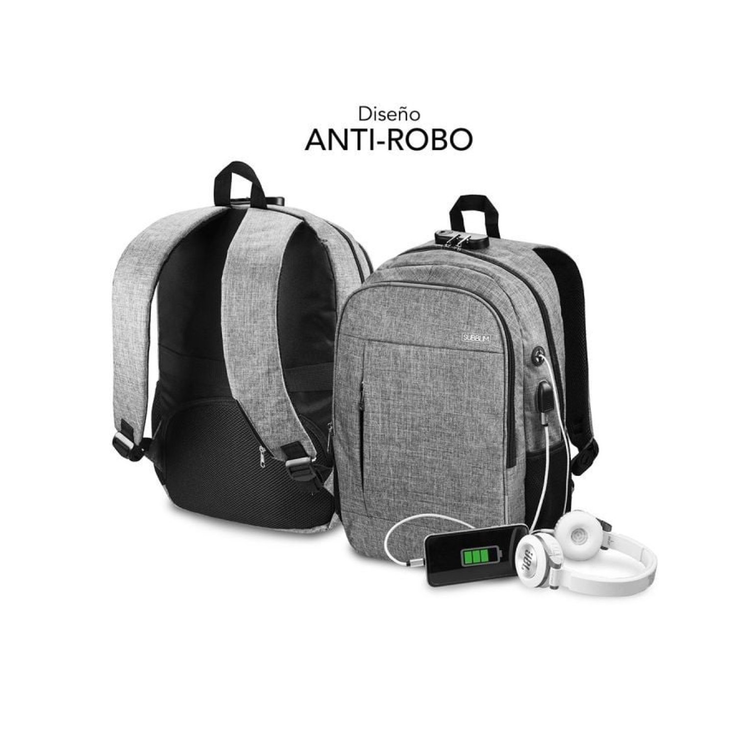 Subblim Urban Lock · Mochila Antirrobo · Hasta 16" · Puerto USB · Gris