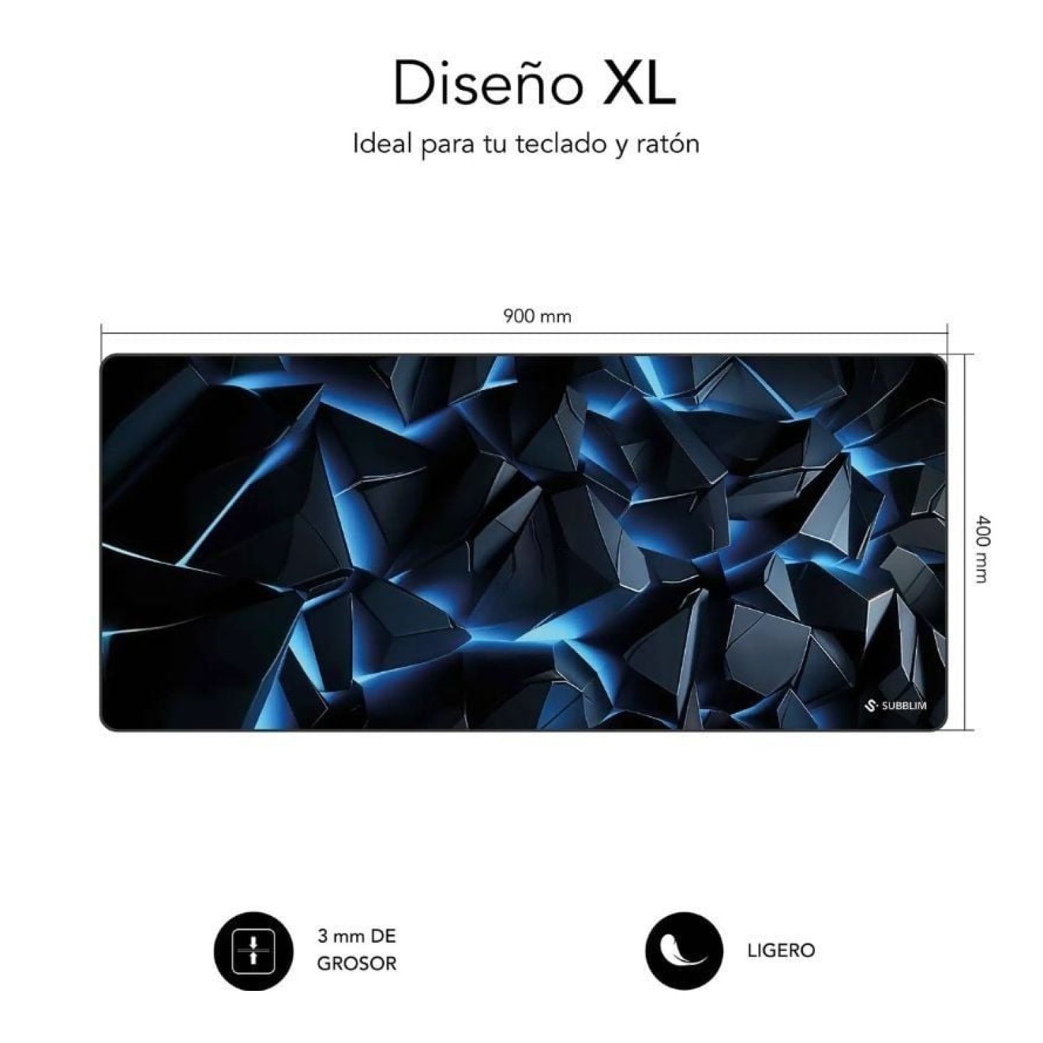 Subblim Blue Obsidian XL · Alfombrilla Gaming · 900x400mm · Base Antideslizante