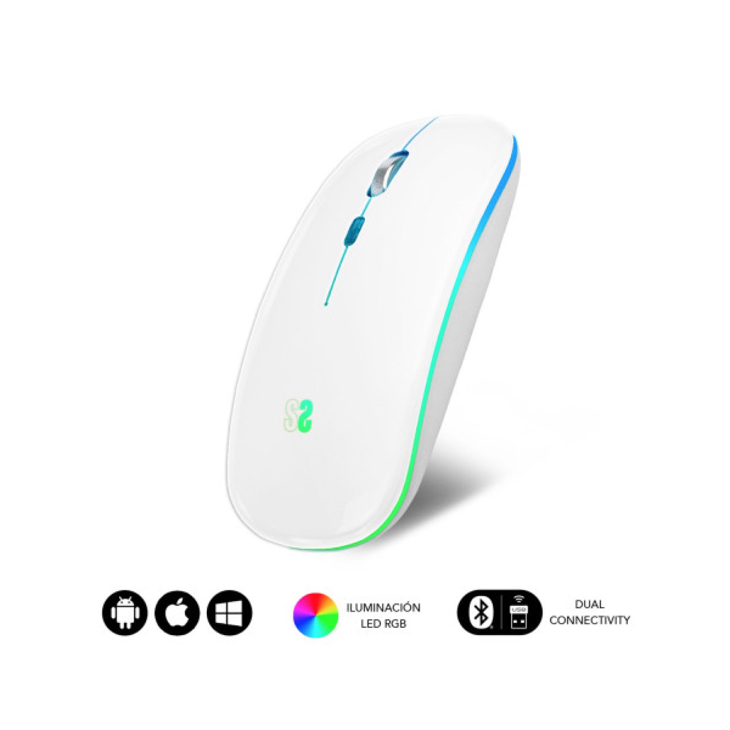 Subblim · Ratón Inalámbrico LED Dual · Batería Recargable · 1600 DPI · Blanco