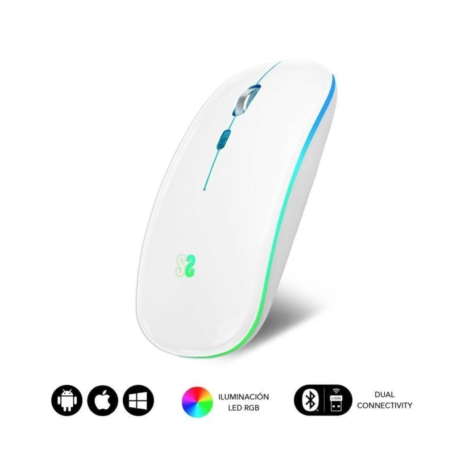 Subblim · Ratón Inalámbrico LED Dual · Batería Recargable · 1600 DPI · Blanco