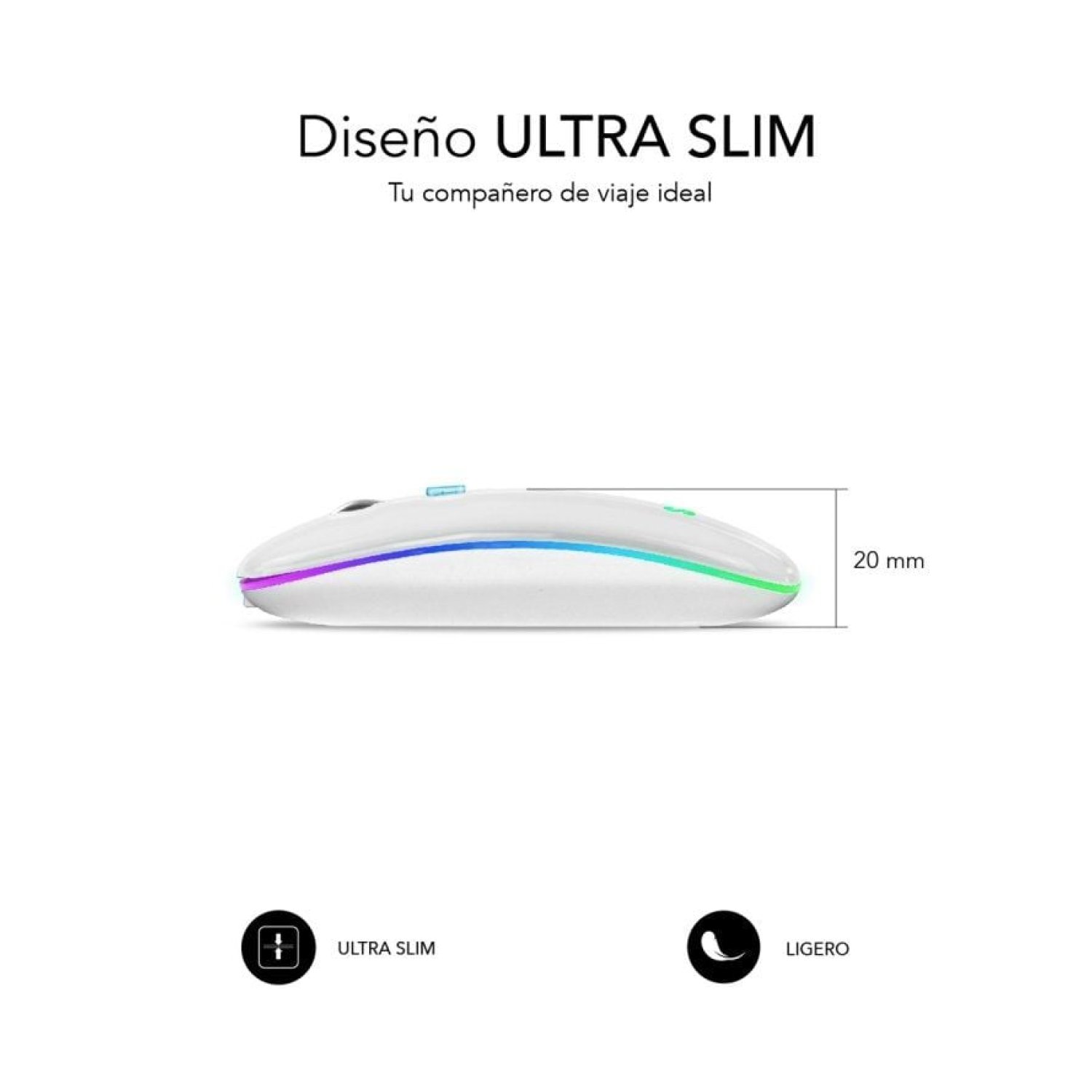 Subblim · Ratón Inalámbrico LED Dual · Batería Recargable · 1600 DPI · Blanco