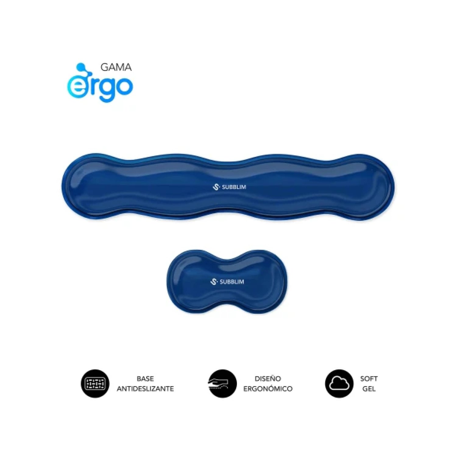 Subblim Ergo Crystal Flex · Pack 2 Reposamuñecas · Azul Oscuro