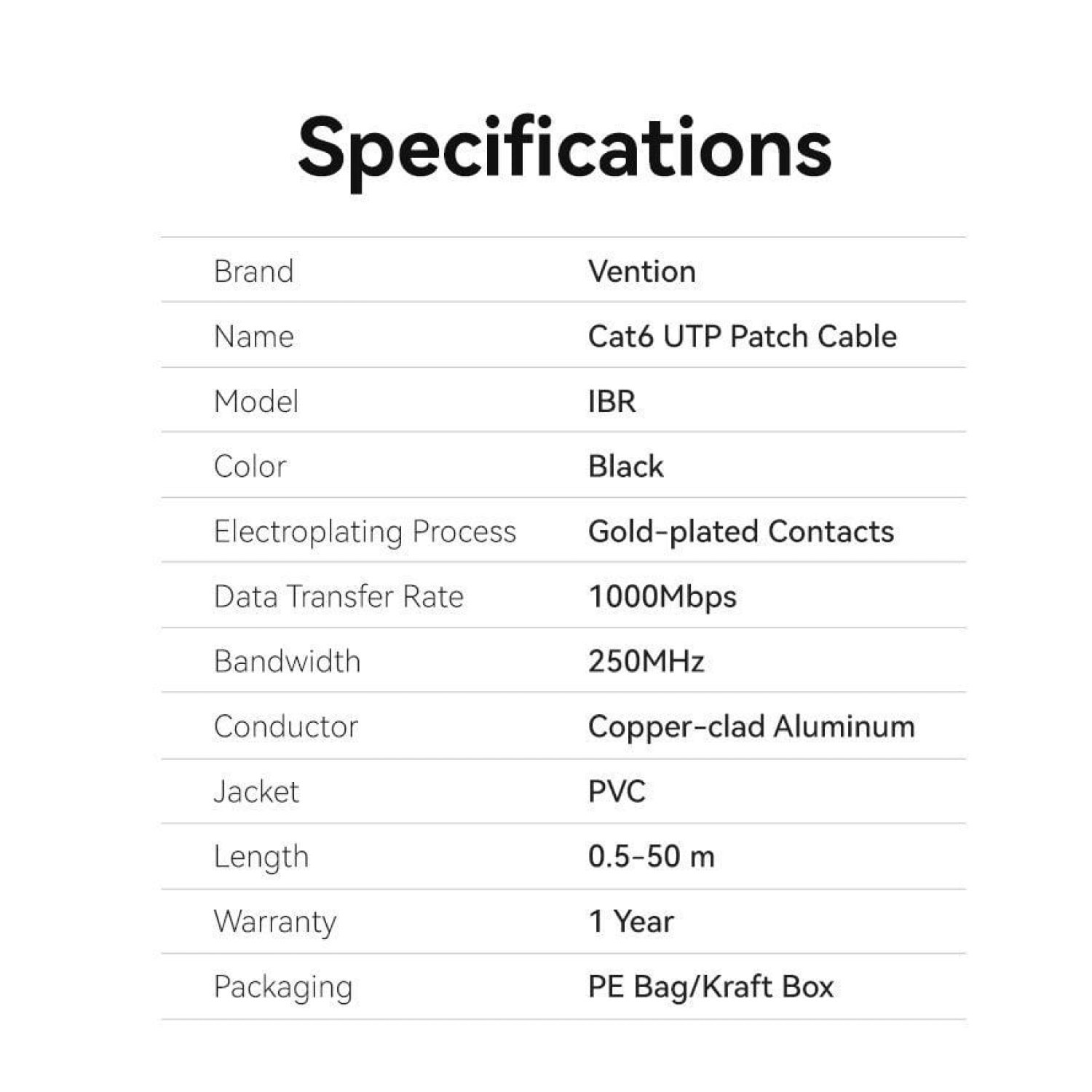 Vention Cable RJ45 UTP Cat.6 · 5m · Negro
