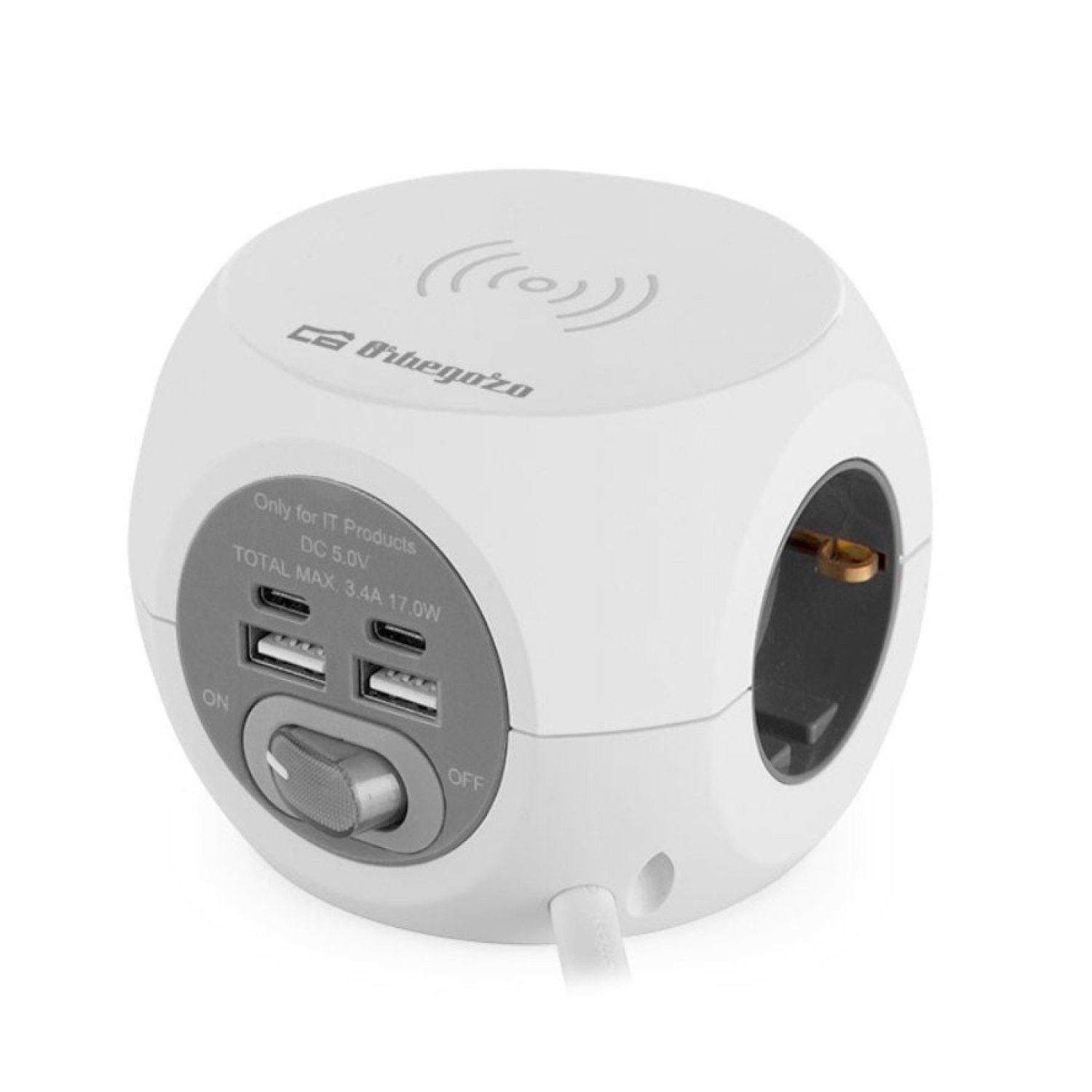 Orbegozo EN 4500 · Regleta con Carga Inalámbrica · 3 Tomas + 2 USB + 2 USB-C · Cable 1,5m