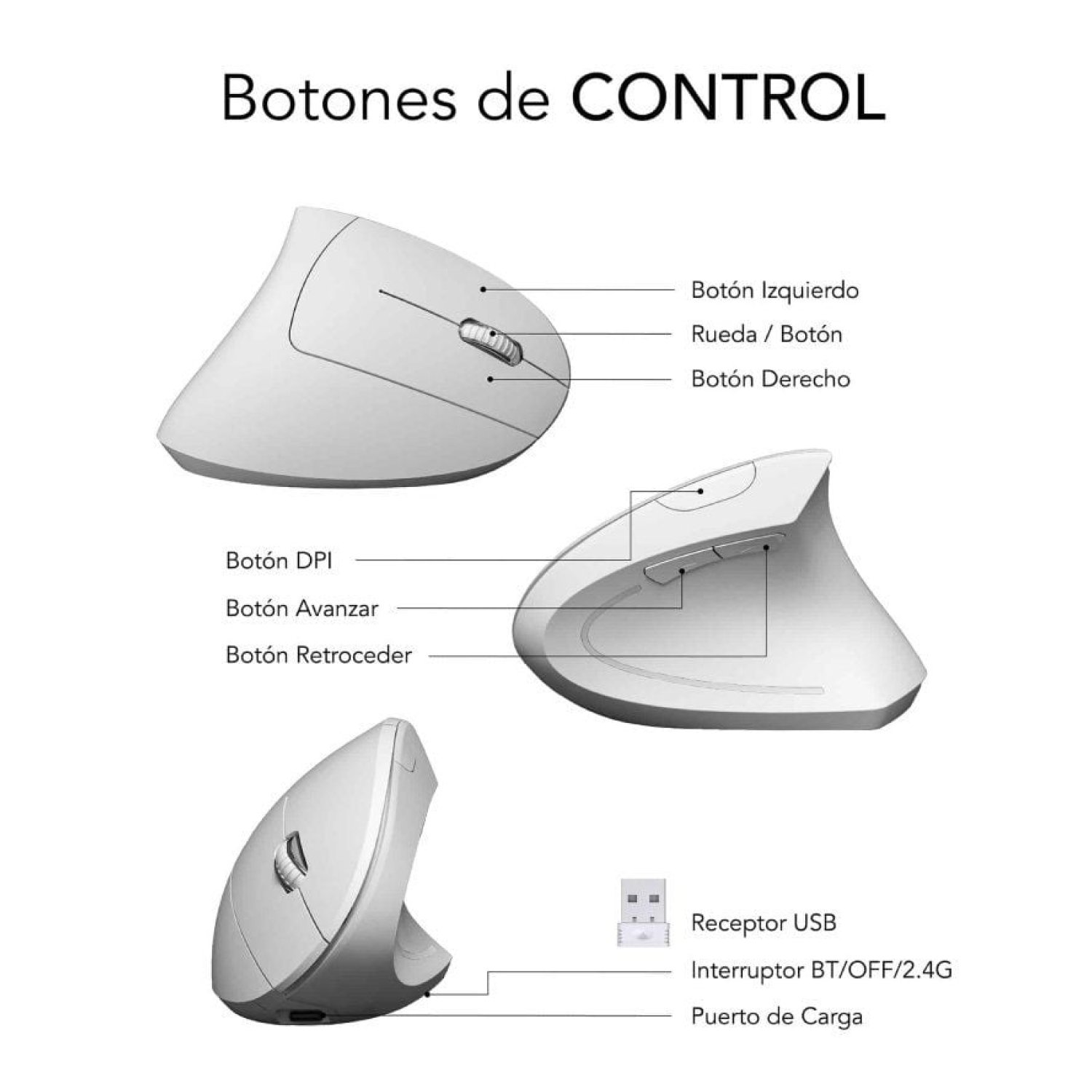 Subblim Glide Vertical Ergo · Ratón Inalámbrico · 1600 DPI · Batería Recargable · Blanco