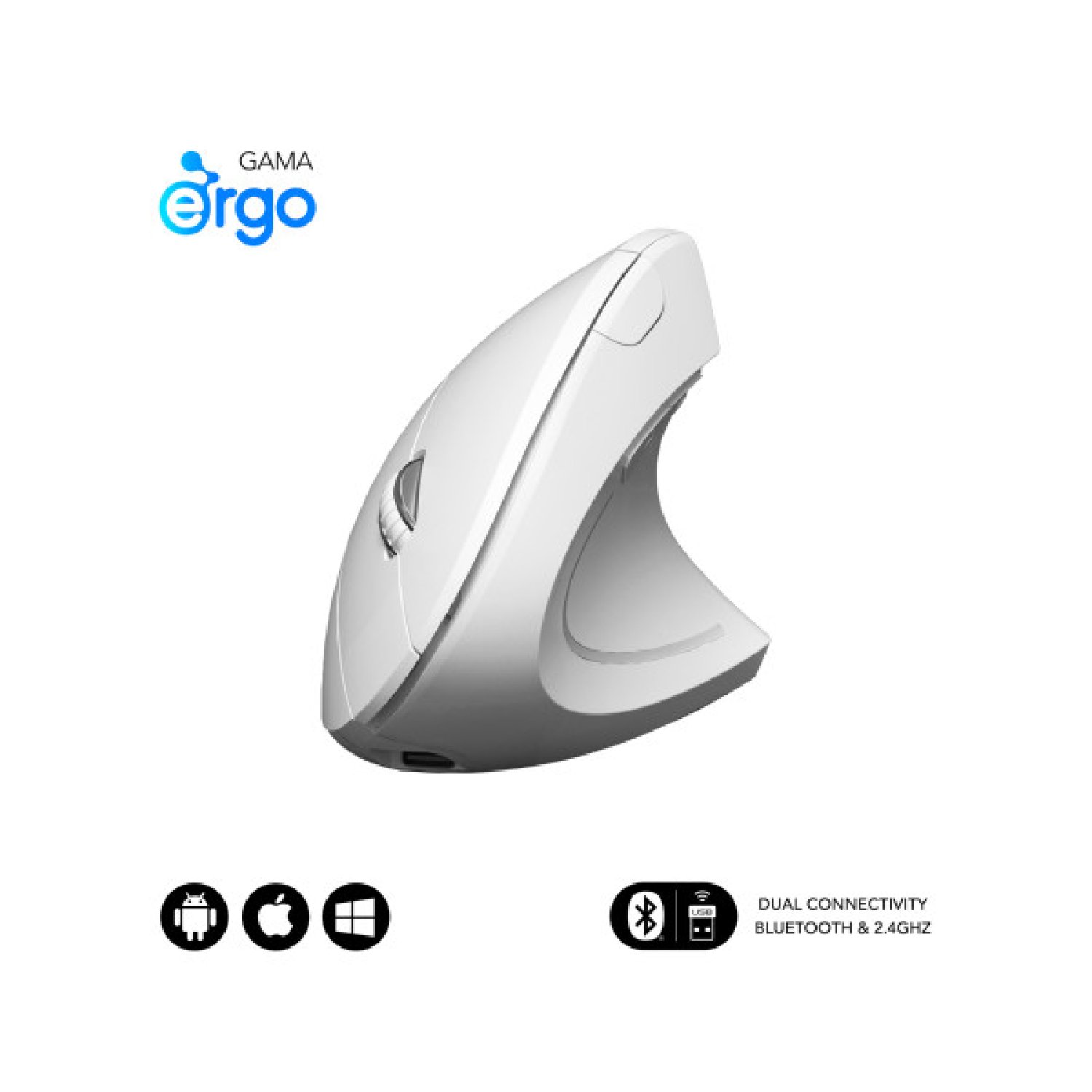 Subblim Glide Vertical Ergo · Ratón Inalámbrico · 1600 DPI · Batería Recargable · Blanco