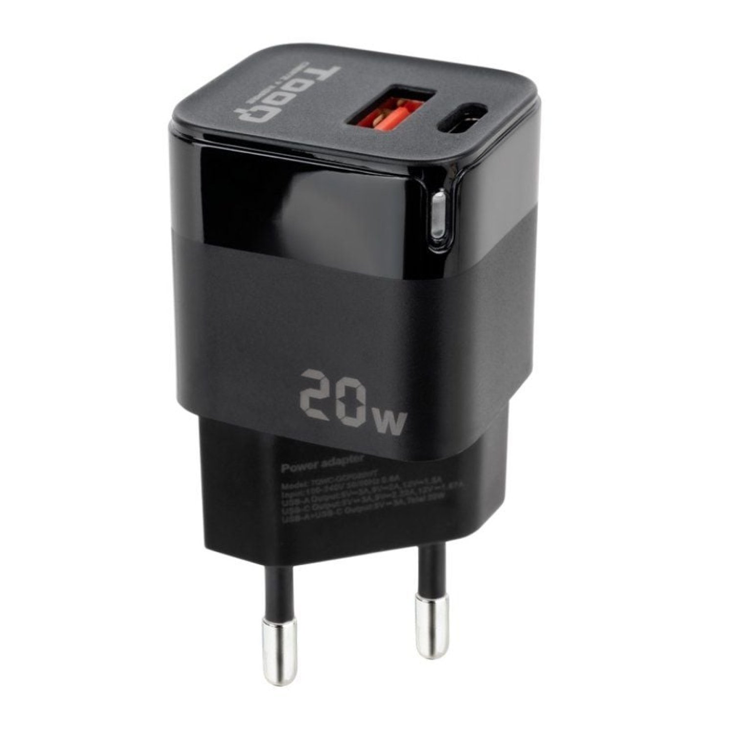 TooQ Cargador Pared · 20W · USB Tipo-C + USB