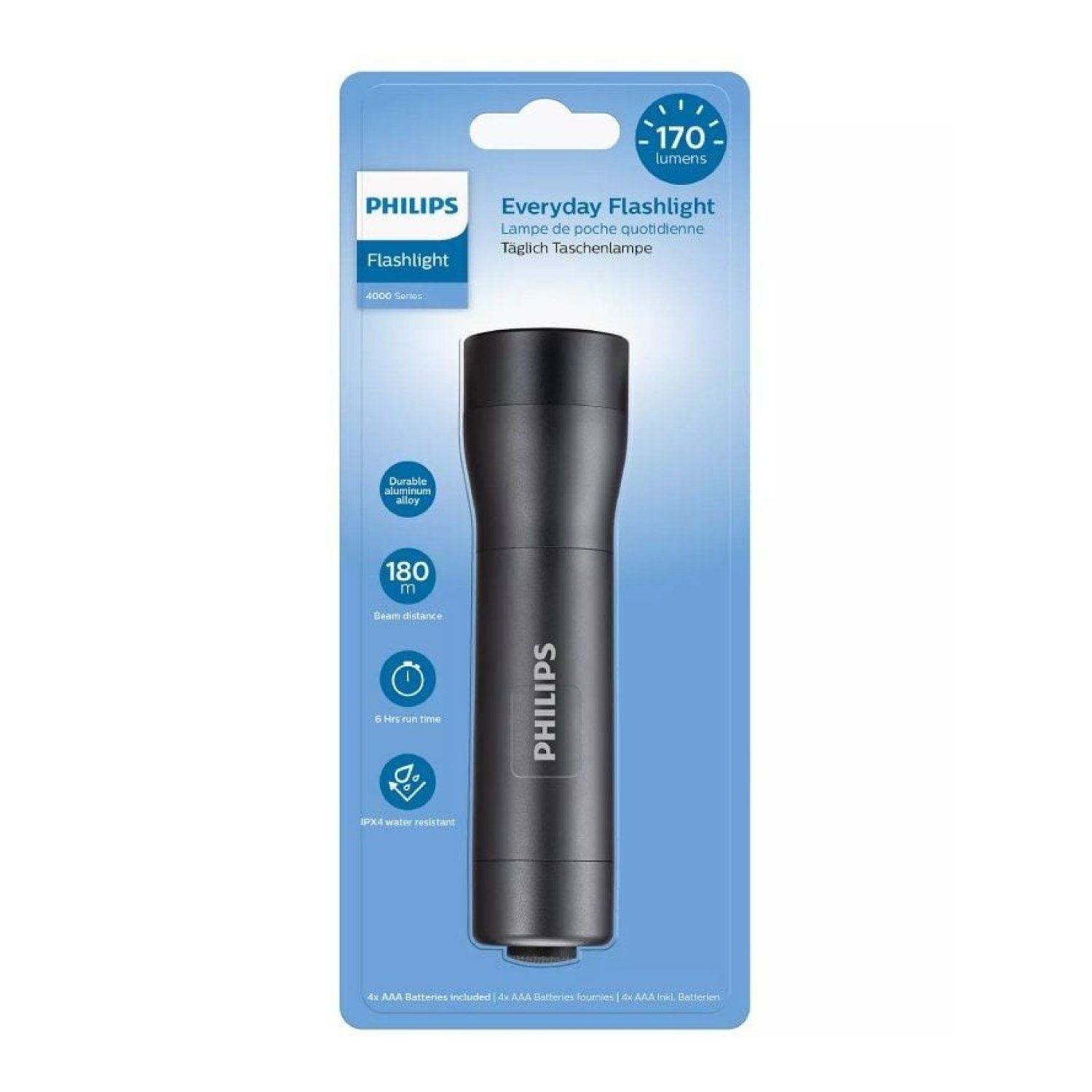 Philips SFL4001T · Linterna · 170 Lúmenes · 4 Pilas AAA