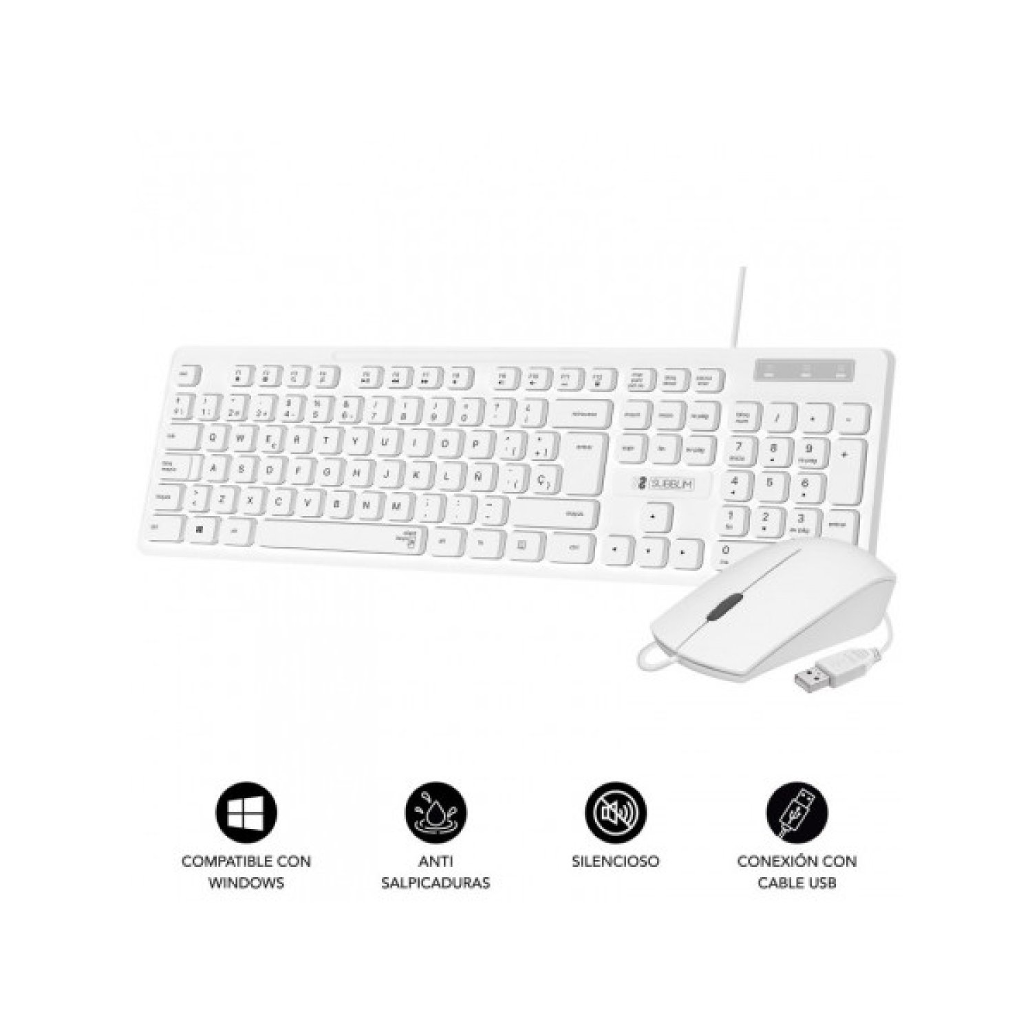 Subblim Combo Business Slim · Teclado + Ratón · Silencioso · Blanco